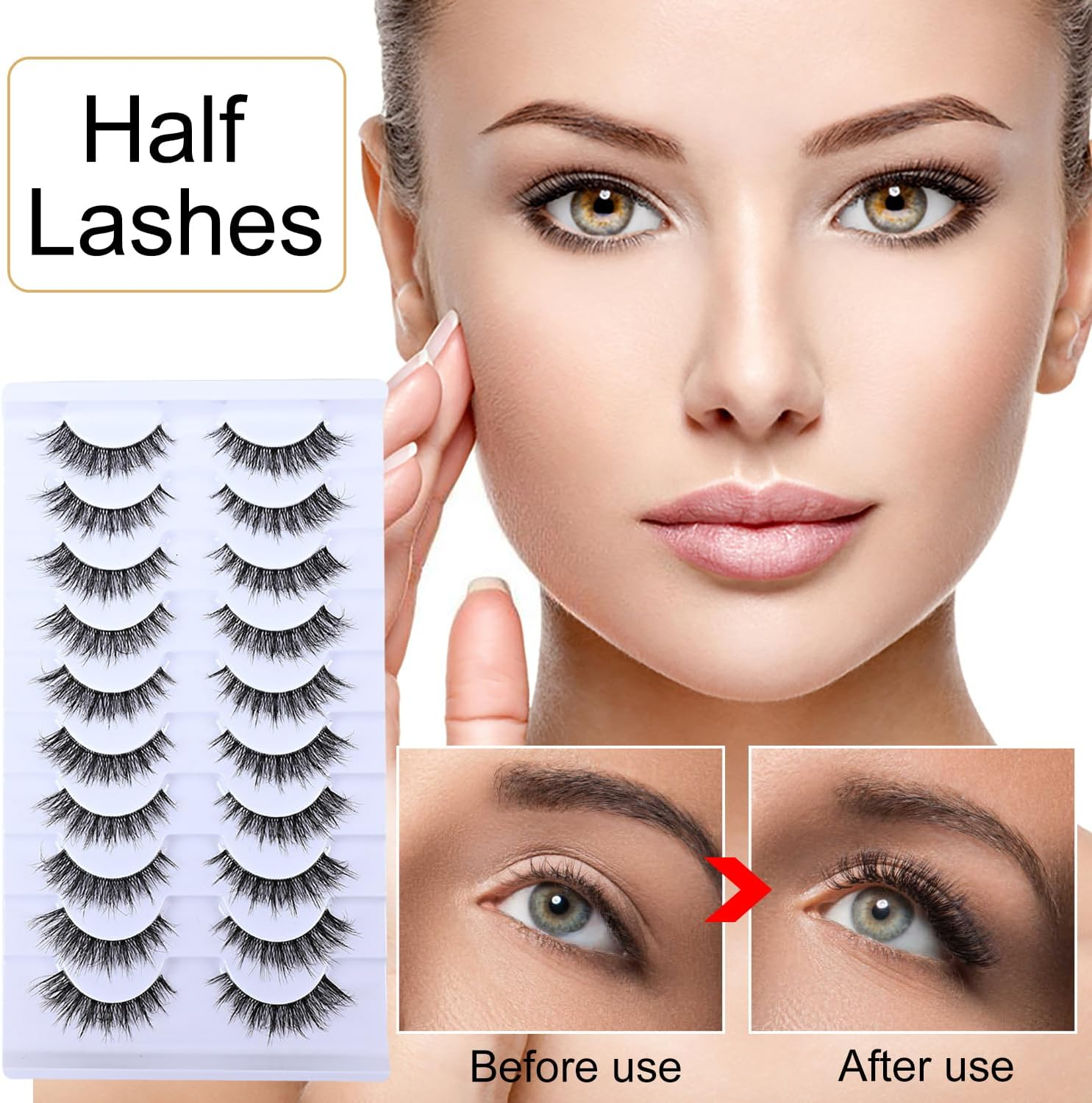 YPYMOD 10 Pairs of False Eyelashes, Natural Eyelashes, Wispy Lashes, Soft Fluffy Eyelashes, Cat Eye Lashes (H10)
