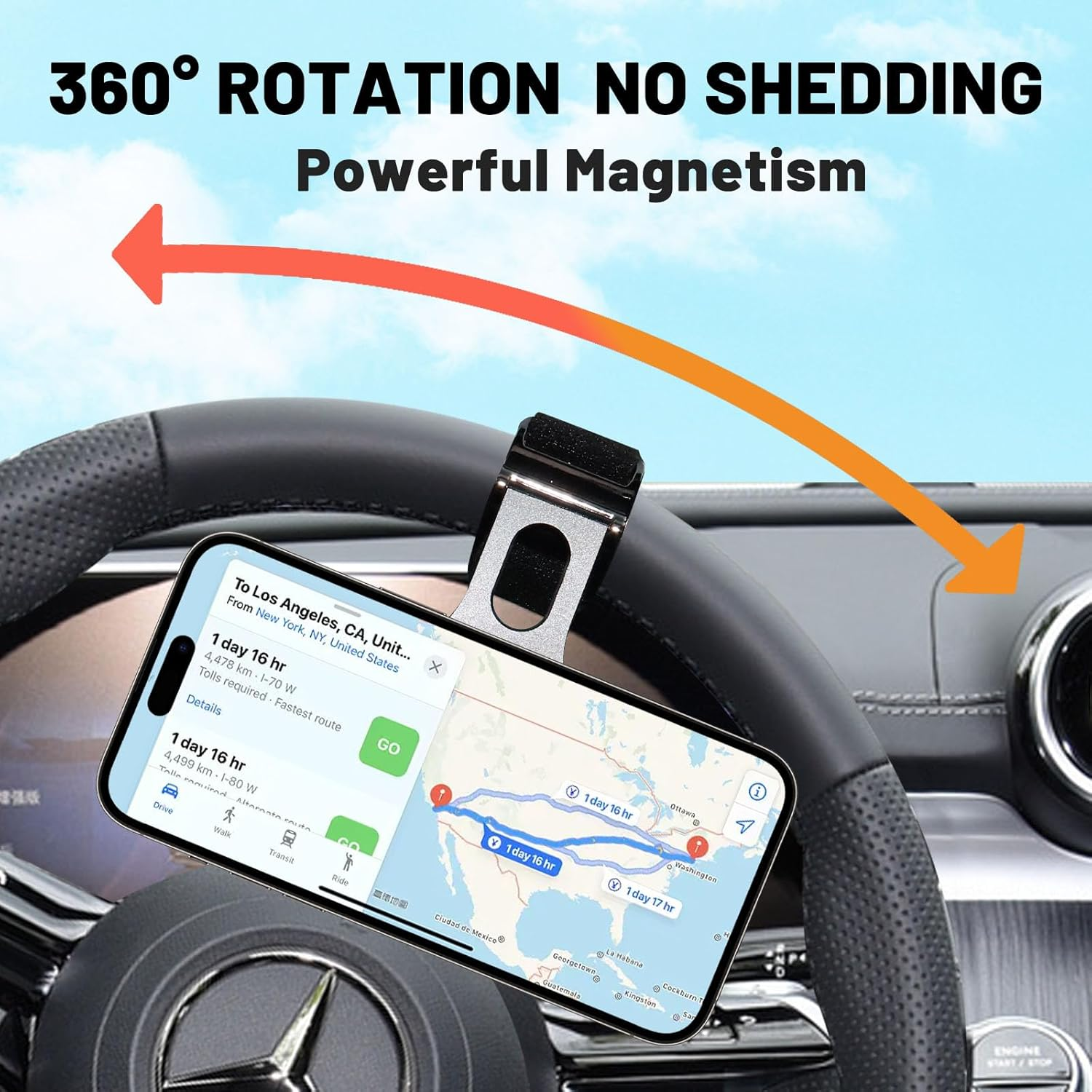 Magnetic Phone Holder for Car, Steering Wheel Phone Mount Fits Magsafe Car Mount[Strong Magnet & Aluminum Alloy], Steering Wheel Phone Holder Work on All Phones Iphone Samsung(Magnetic Ring Included) image number 6