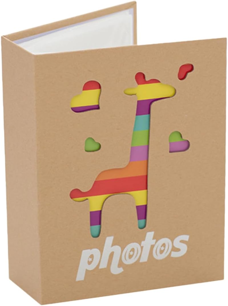 Colorful Kraft Paper Baby Photo Album with Animal Print, 5-Inch 200-Pocket Small Keepsake Album for Newborns and Toddlers, Memory Book for Baby Boys and Girls