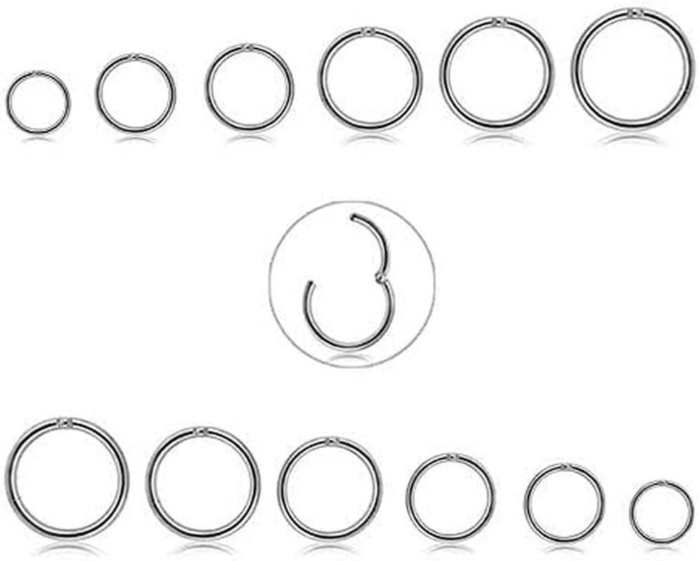 Kakonia 12 Pcs 6-16Mm Stainless Steel Cartilage Hoop Earrings for Women Girls Hypoallergenic Nose Ring Helix Lobes Hinged Sleeper Earrings Piercing Jewelry 16G Set