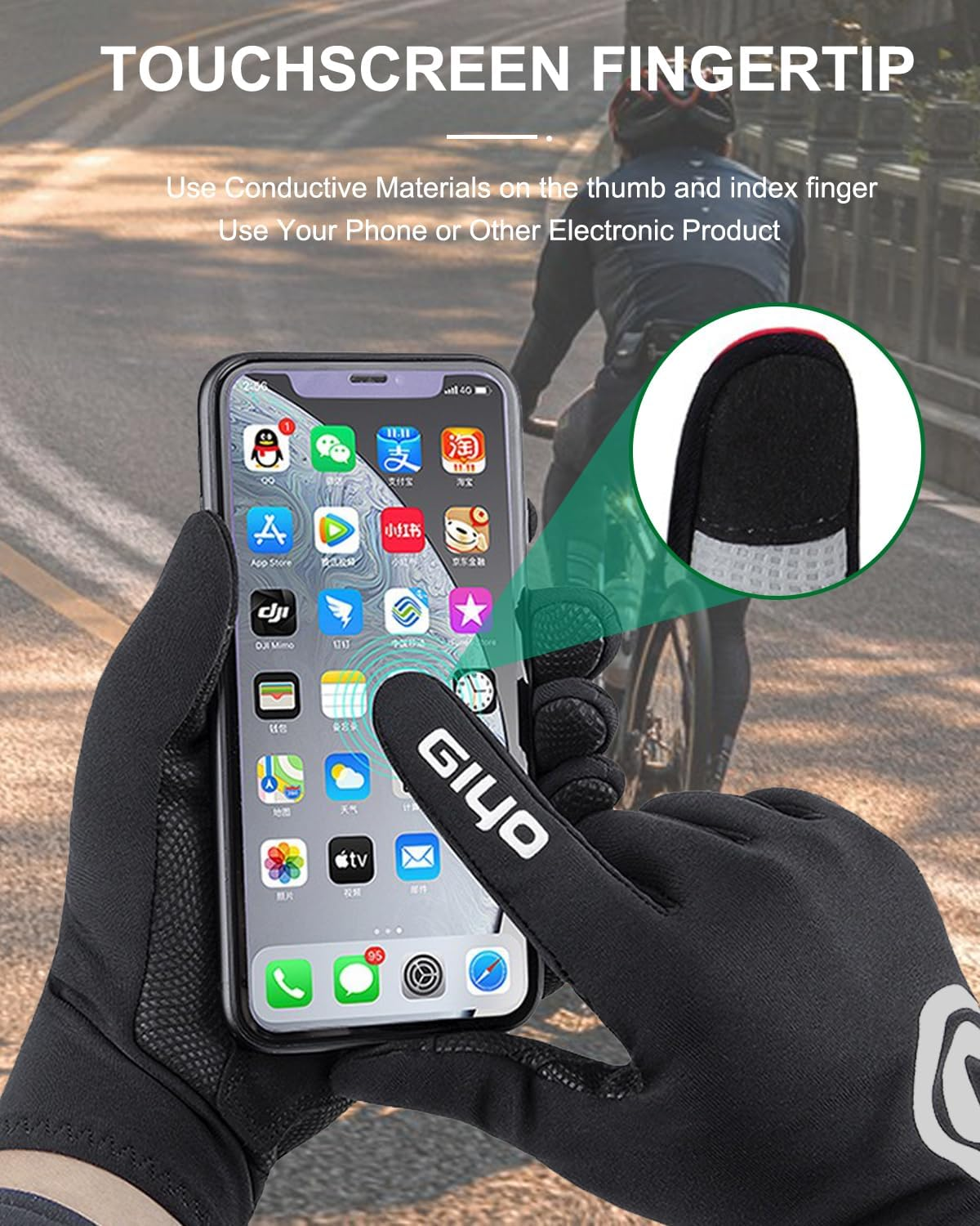 Cycling Gloves Padded Full Finger Bike Bicycle Shock-Absorbing Gloves for Men Women image number 4