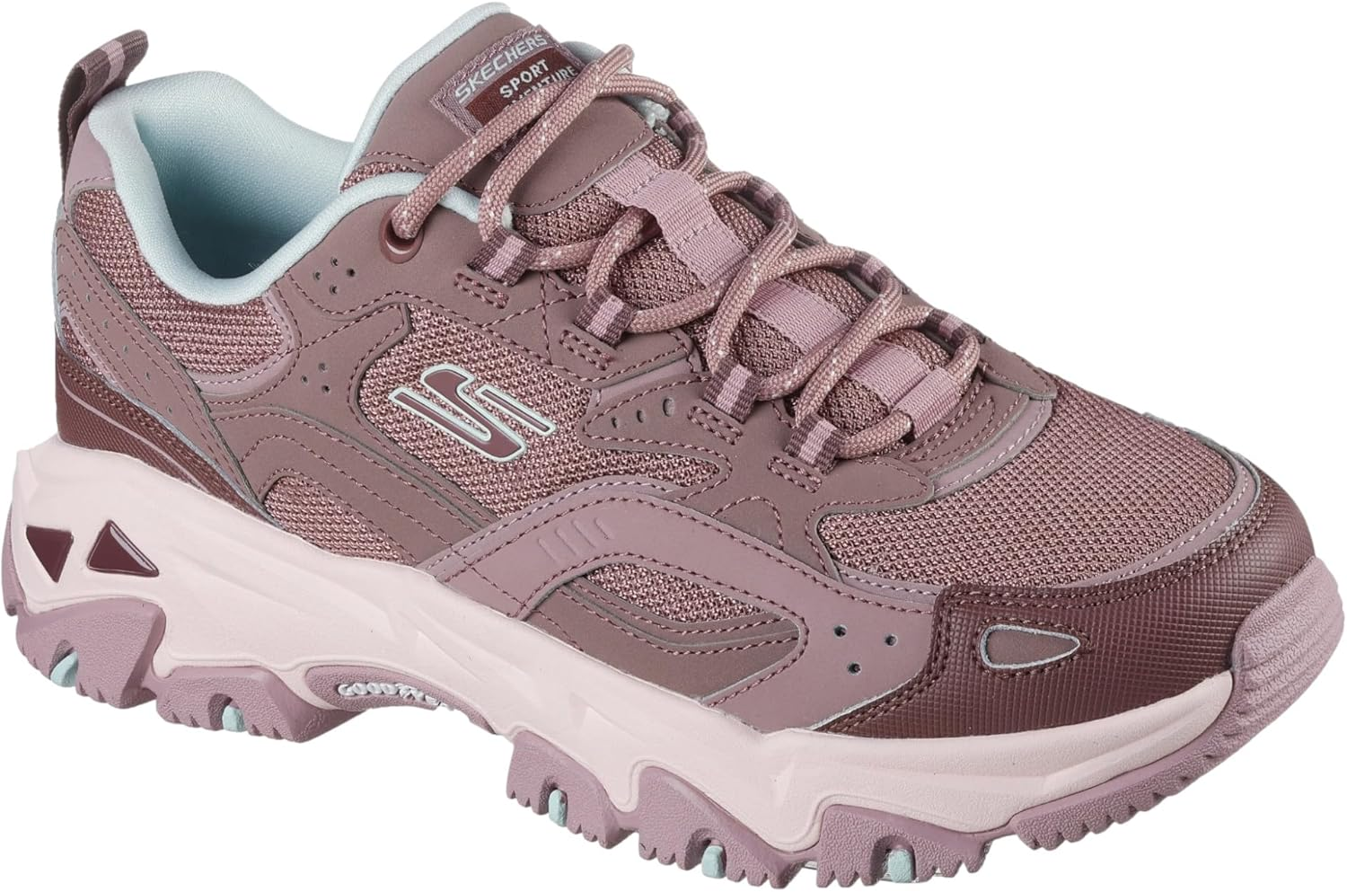 Skechers Womens D'Lites Hiker Echo Lake Dark Mauve Trail Hiking Athletic Shoes image number 3