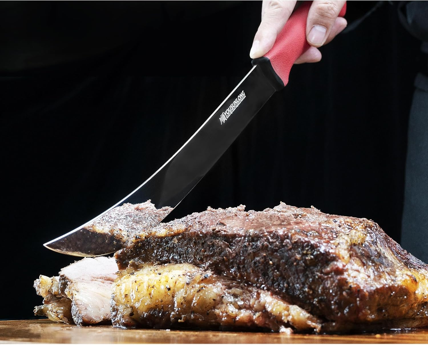 YOUSUNLONG Breaking Butcher Knife - 10 Inch Steak Knife Cimiter Knives - Premium High Carbon Molybdenum Steel Blade - Curved Knife - Santoprene Handle image number 5