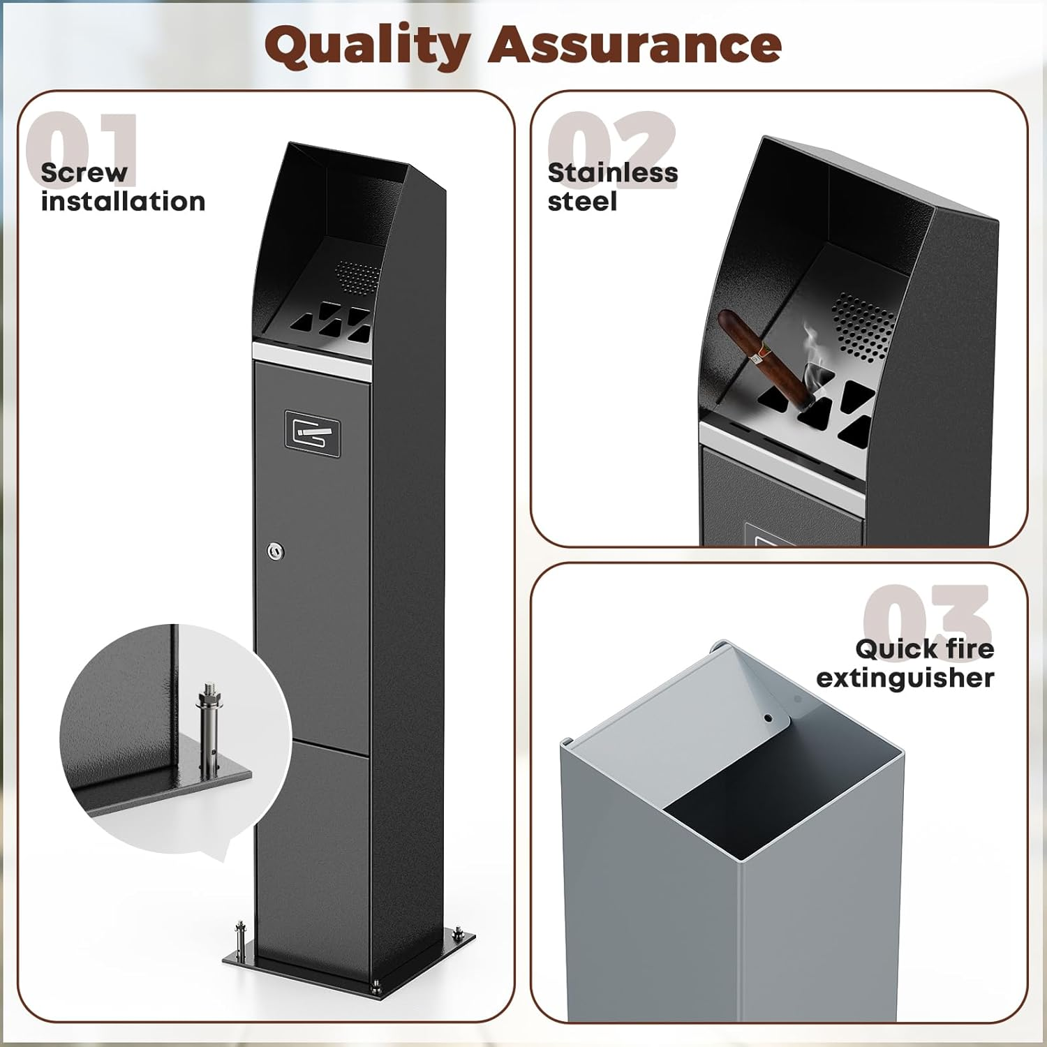 Standing Cigarette Bin,Outdoor Standing Ashtray, Stand up Ashtrays for Outside, Cigarette Ashtray, Smokers Outpost for Use outside of Commercial Office,Restaurants, Bars.