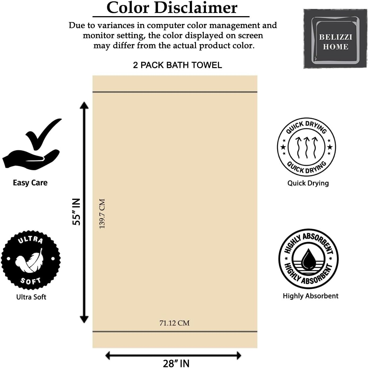 Elvana Home Cotton 2 Pack Oversized Bath Towel Set 28X55 Inches, Large, Ultra Absorbant Compact Quickdry & Lightweight Towel, Ideal for Gym Travel Camp Pool - Black image number 6