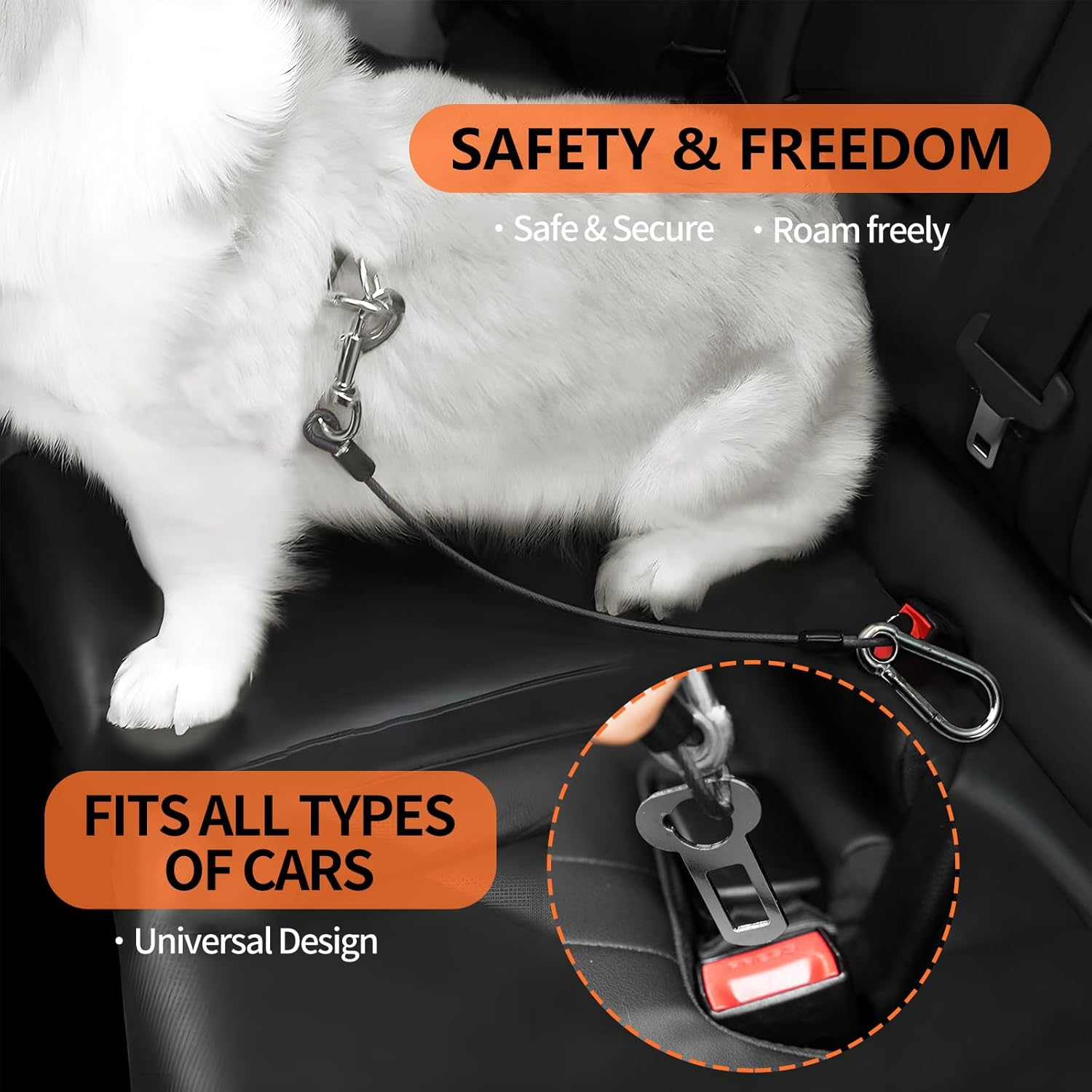 Dog Seat Belt for Car, 2Pcs Coated Wire Leash, Double Clip Safety Restraint, Chew Proof Tether Cable, 32Inch, Black image number 1