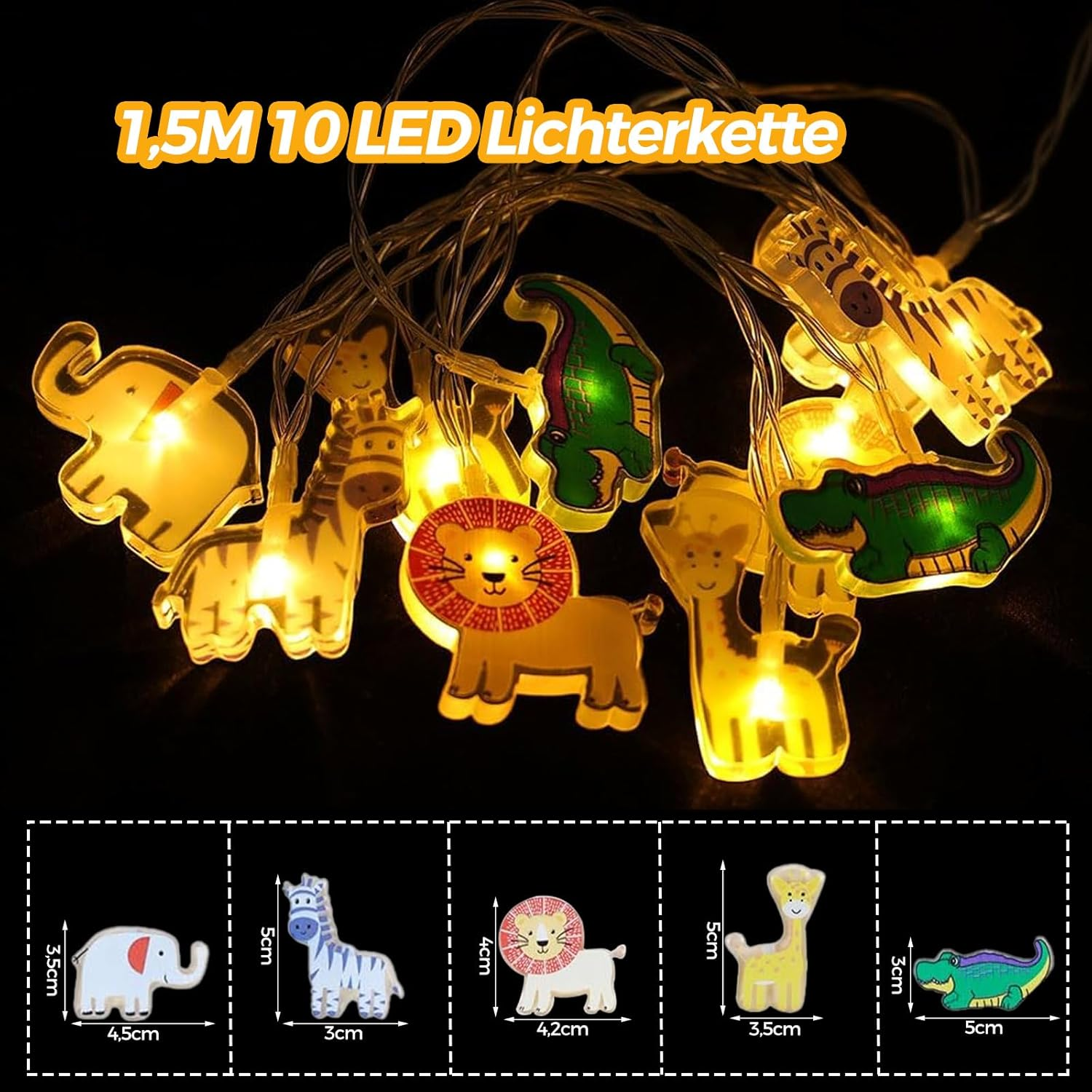 Alegre Animal Fairy Lights Indoor, 1.5 M 10 LED Fairy Lights Children'S Room Boys Girls Children'S Fairy Lights Battery Operated Animal Fairy Lights for Pram, Bedroom, Wedding, Room Decoration image number 2