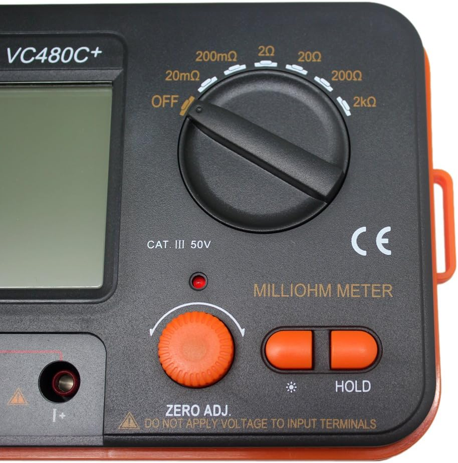 Aidetek VC480C Precision Milliohm Meters 4 Wire Kelvin Clip 0 Adjust Large LCD Backlit LCD Data Hold Manual Zero Display Adjust with Calibration Certificate image number 4