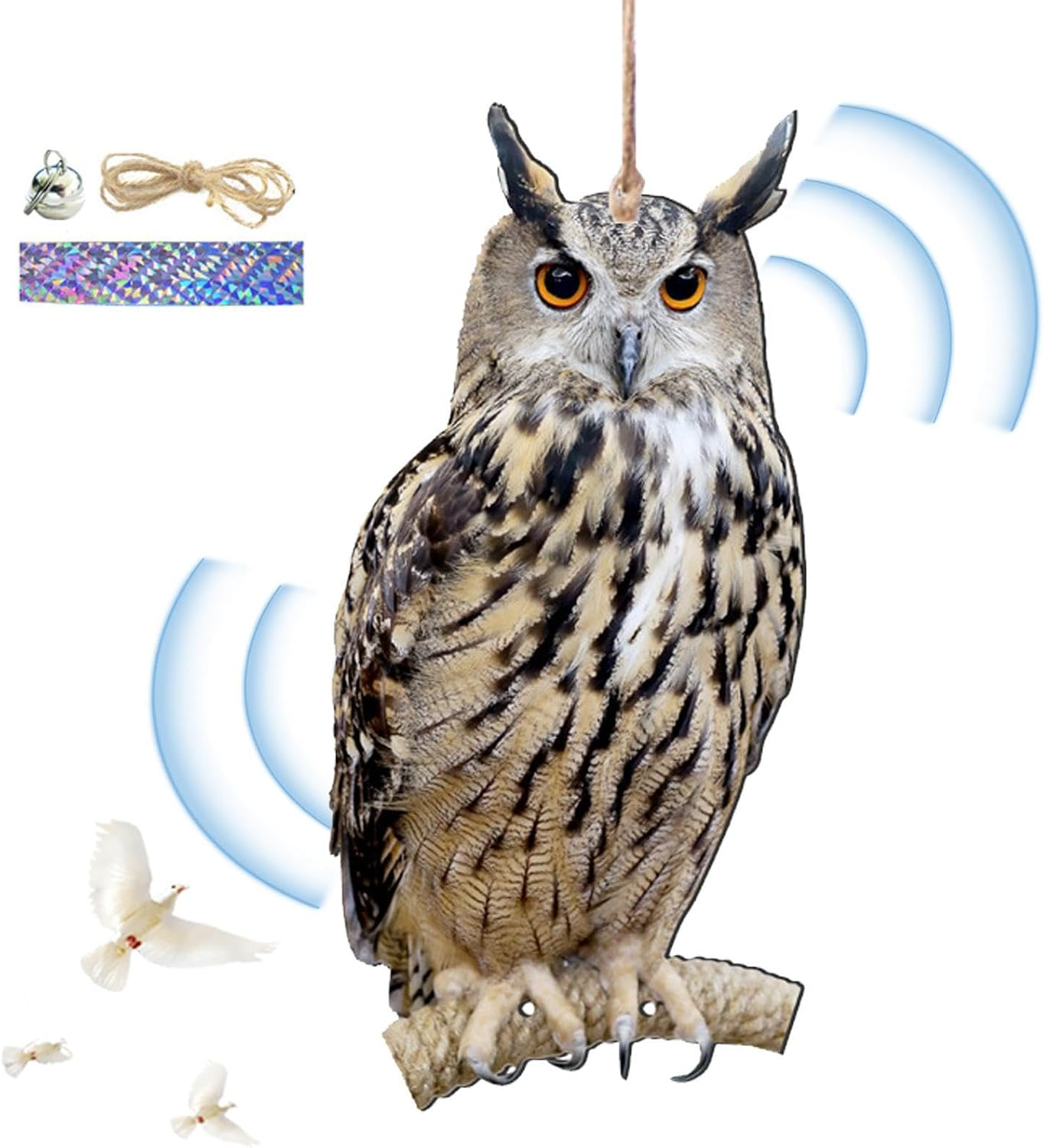 O-Wl Bird Scarers for Gardens, Owls to Keep Bi-Rds Away, Fake O-Wl Decoy with Bell, Bi-Rds Deterrents, Scarecrow for Roofs to Keep Bi-Rds Pigeon from Tree Yard