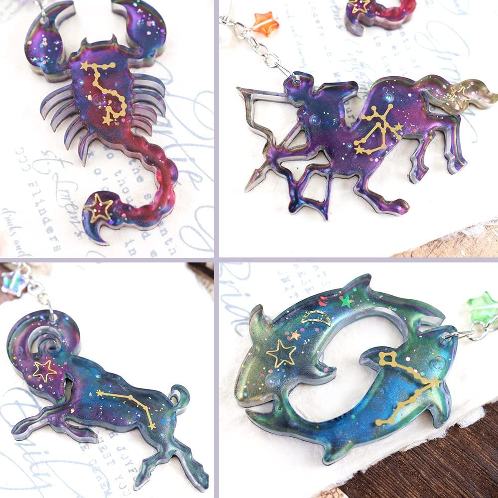 Zodiac Resin Molds, 12 Constellation Animals Keychain Silicone Mold, Unique Epoxy Resin Casting Molds, Pendant Mold for DIY Jewelry Pendant Earrings Necklace Art Crafts Keychain Halloween Decor - Zodiac image number 5
