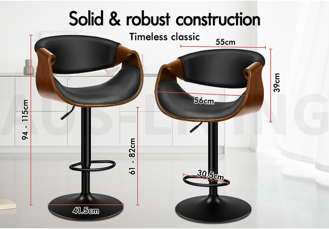 ALFORDSON 2X Bar Stools, Adjustable Kitchen Stool, Trice Swivel Counter Barstool in 61-82Cm Seat Height, Wooden Dining Chair with Anti-Slip Floor Protector for Home Bar Dining Room image number 5