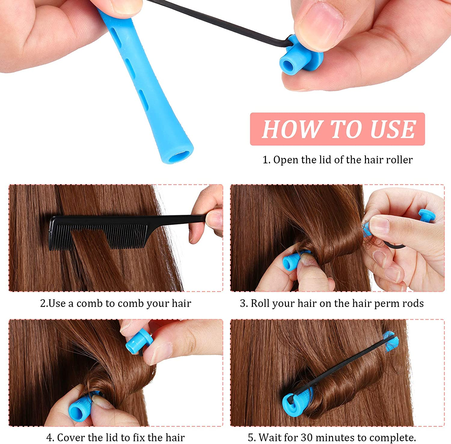 100 Pieces Hair Perm Rods Non-Slip Hair Rollers Plastic Cold Wave Perming with Elastic Rubber Band Short Curlers for Hairdressing Styling(Multi-Size,Multi-Color) image number 2