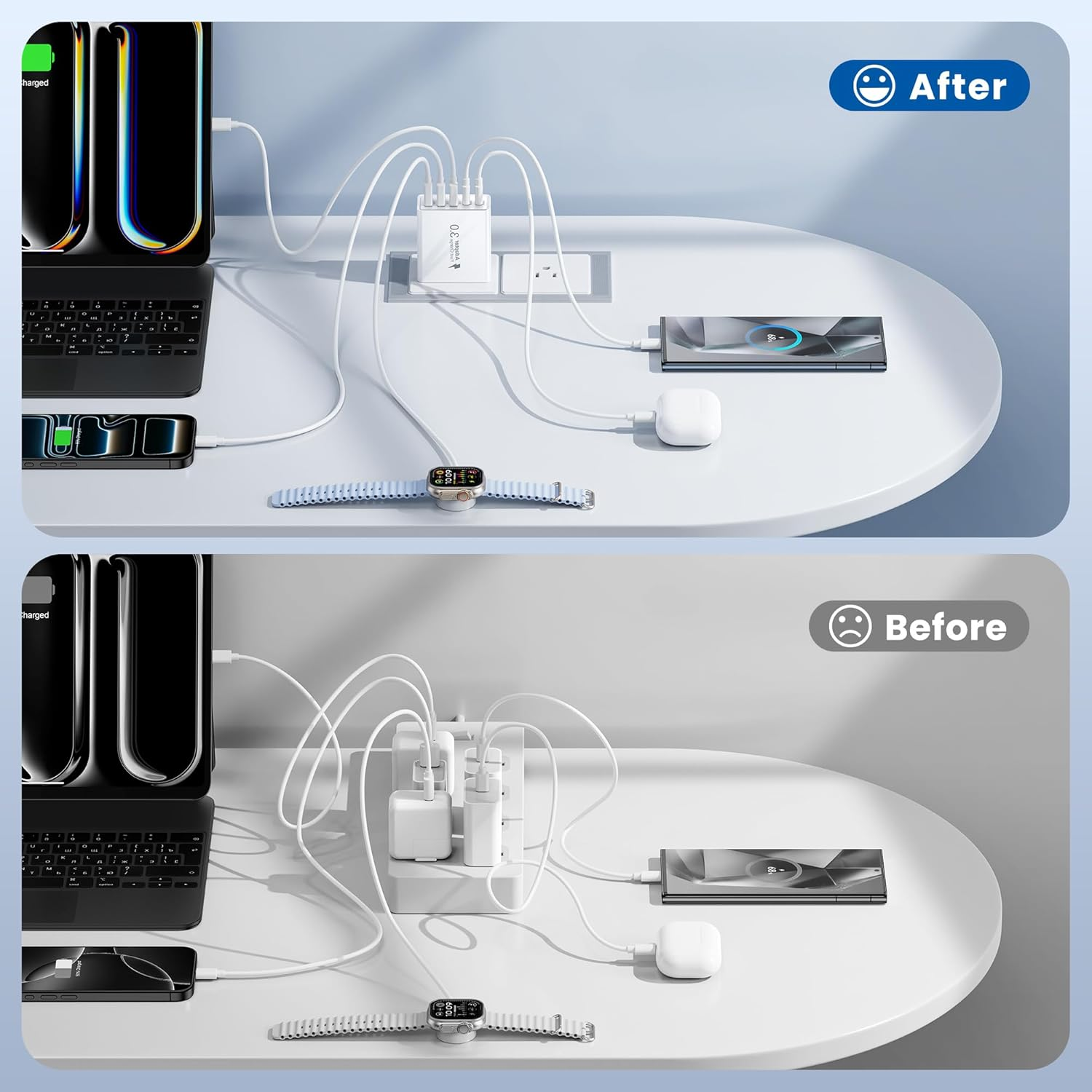 [2-Pack] USB C Wall Charger, 50W Fast USB C Charger Block, 5-Port PD Power Adapter + QC Wall Plug Multiport Type C Charging Block Cube Compatible with Iphone 17 16 15 14 13 12 Pro Max XR XS,HNT-PT415 image number 3