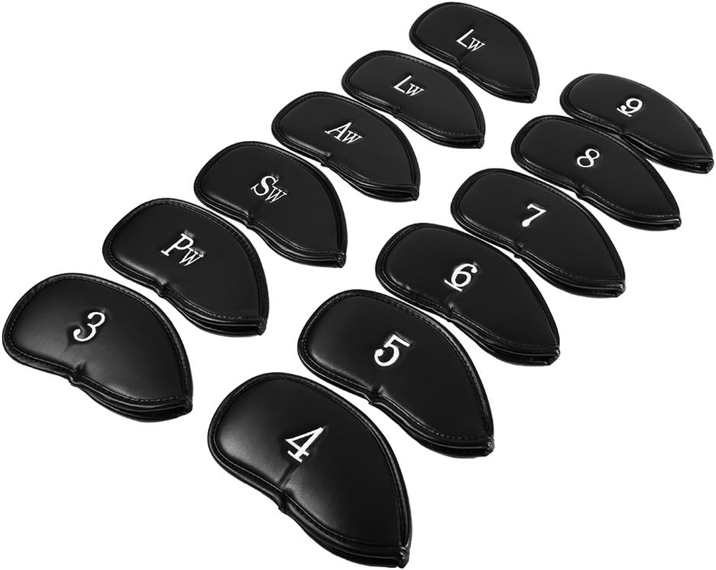 12Pcs Golf Club Head Cover, Leather with Sponge Lining Protective Headcover Golf Club Iron Head Covers Set image number 4