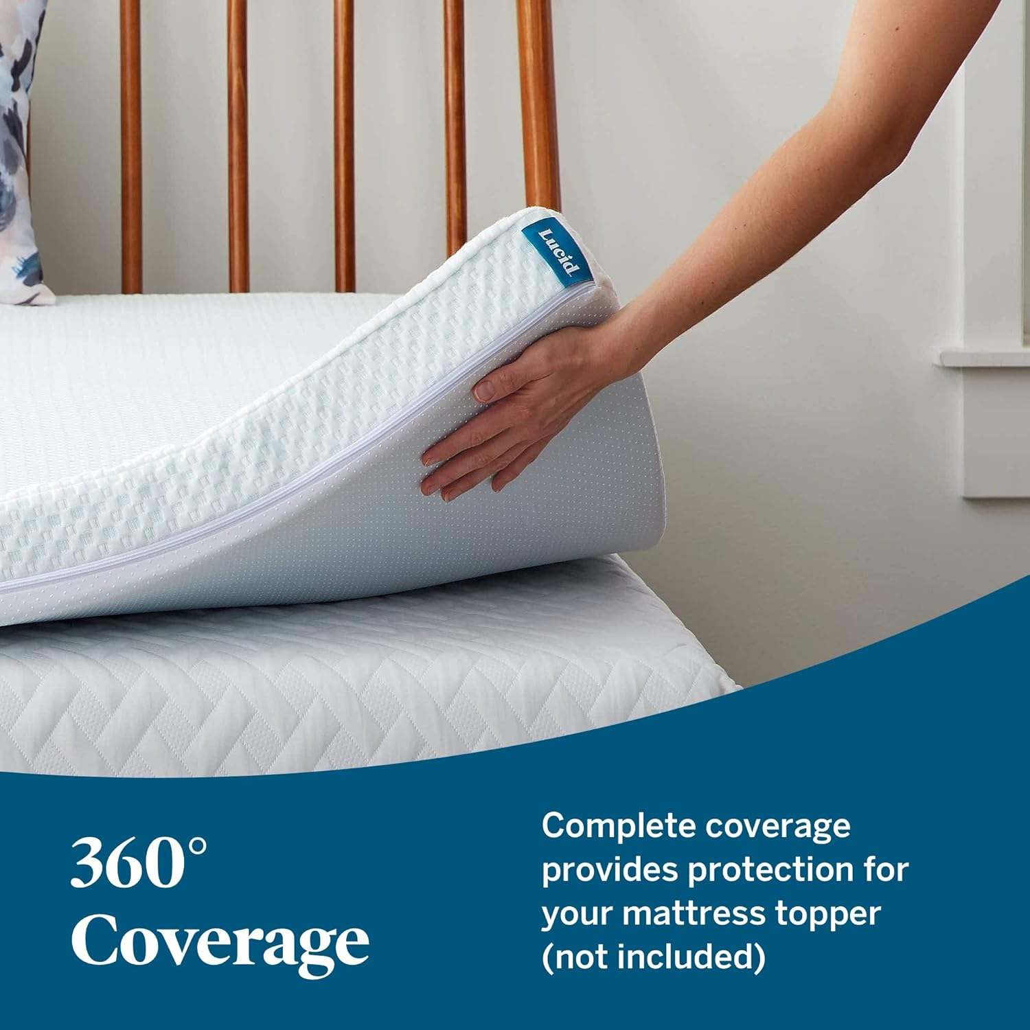 Lucid 2 Inch Mattress Topper Cover - Breathable, Washable, Non-Slip, Zippered - Twin XL, White image number 2
