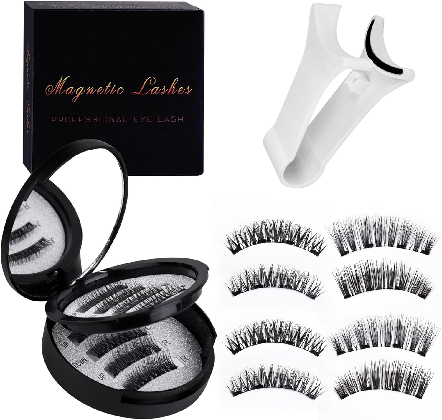 Magnetic Eyelashes Kit with Applicator &ndash; 2 Pair Reusable Natural Look Lashes for Beginners, Full Strip Lash Set with V-Shaped Magnetic Tweezer Tool image number 4