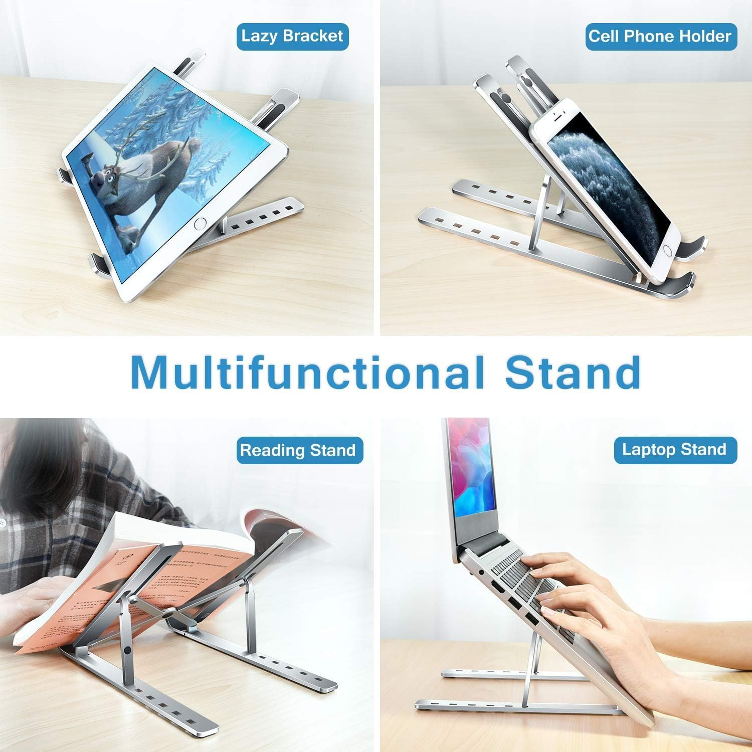 AMXGPT Aluminum Alloy Laptop Stand, Ergonomic, Foldable, Adjustable, Durable, Lightweight, Stylish, for 12 * 18 Inch Laptops, Tablets More, with Storage Bag (Silver) - Silver image number 2