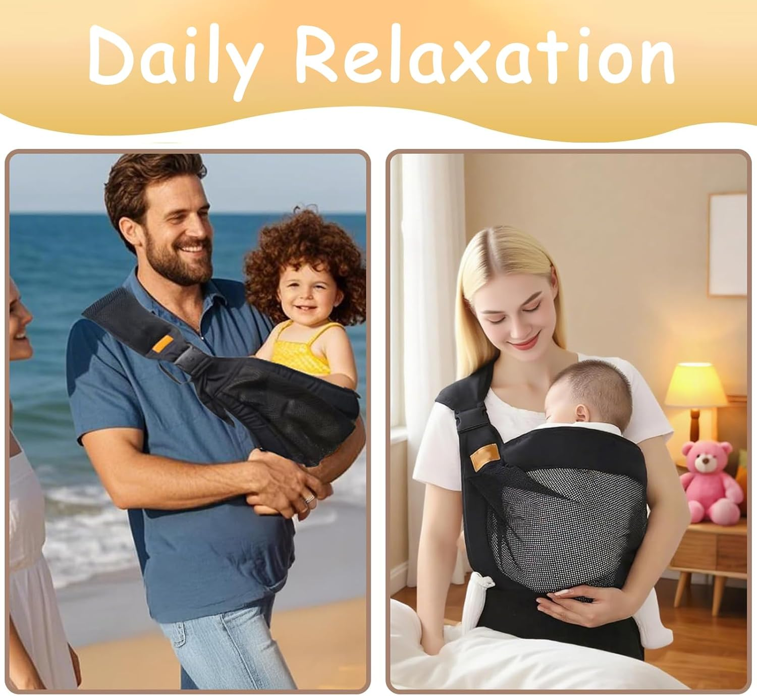 Adjustable Baby Sling Carrier &ndash; Breathable Mesh Hip Seat Carrier for 10-45 Lbs Infants & Toddlers, Baby Carrier Sling with Non-Slip Design for Hands-Free Parenting (Black)​​ image number 4