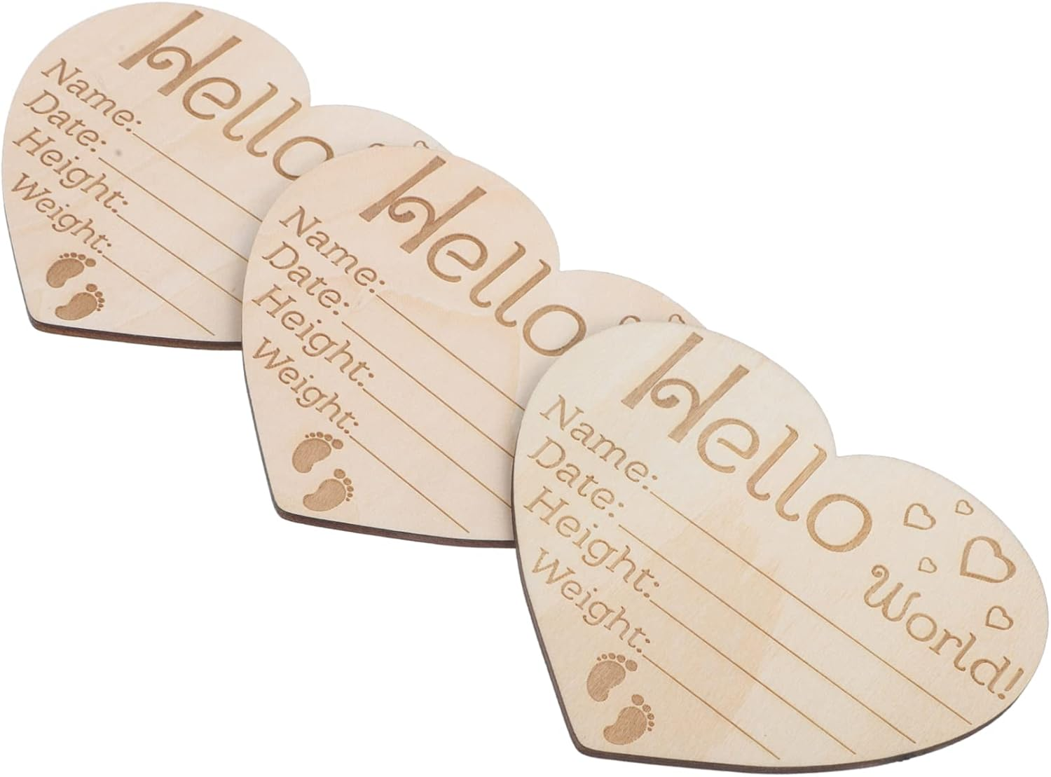 Hohopeti 3 Pcs Heart Shaped Name Sign Newborn Announcement Plaque for Nursery Decor Photography Props Smooth Polished Surface Durable and Safe image number 3