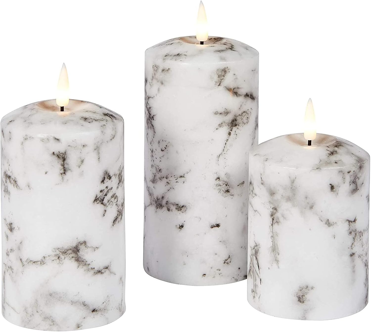 Set of 2 LED Marble Effect Wax Pillar Candles - 3 Size Options - 18Cm image number 2
