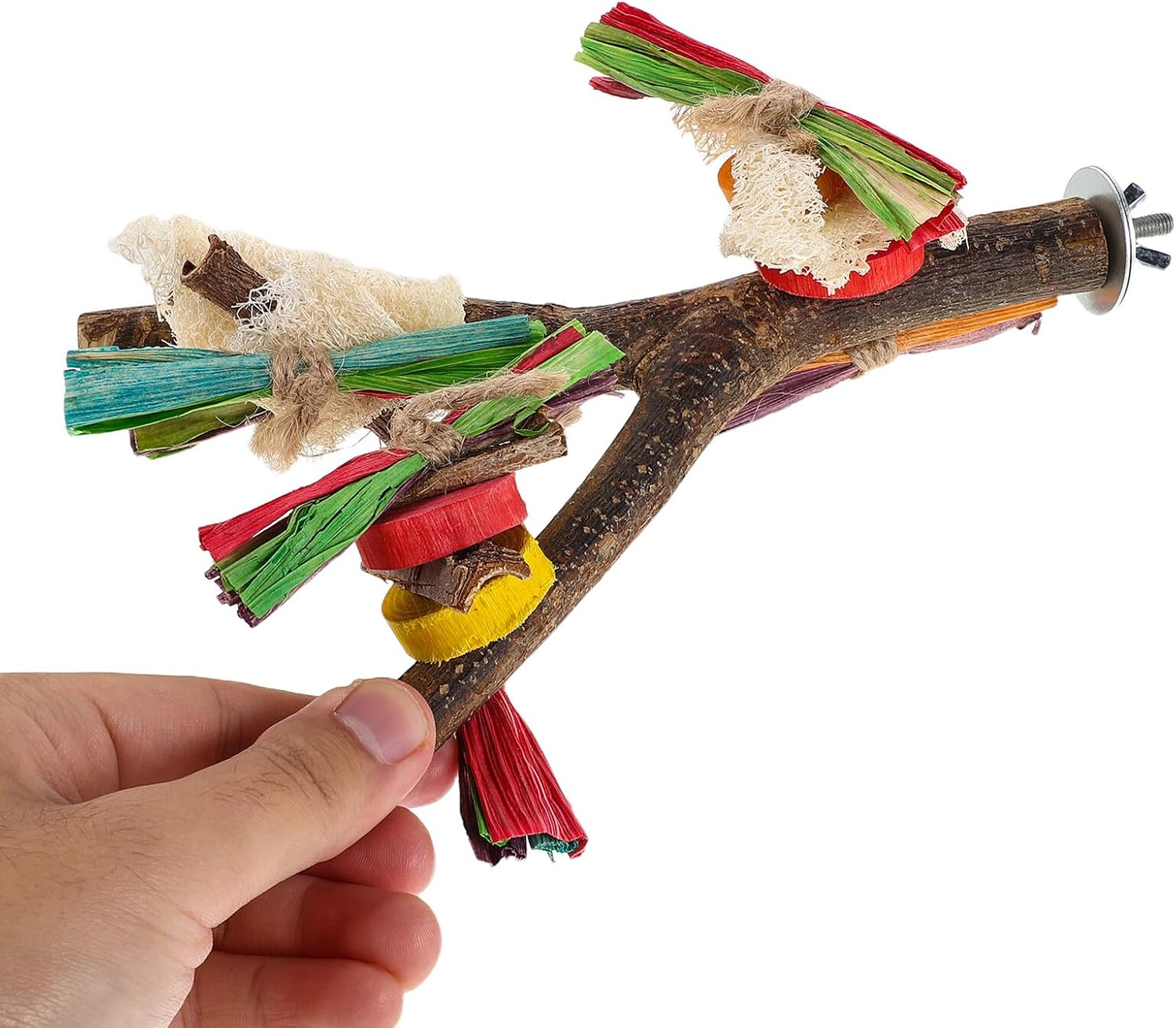 HINTRMENT 2PCS Natural Wood Parrot Stand Perch Branch Fork Play Platform for Cage Birds, Bird Tree Stand with Solid Wood Perch Sticks Suitable for Parakeet Macaw Cockatiel Conure image number 2