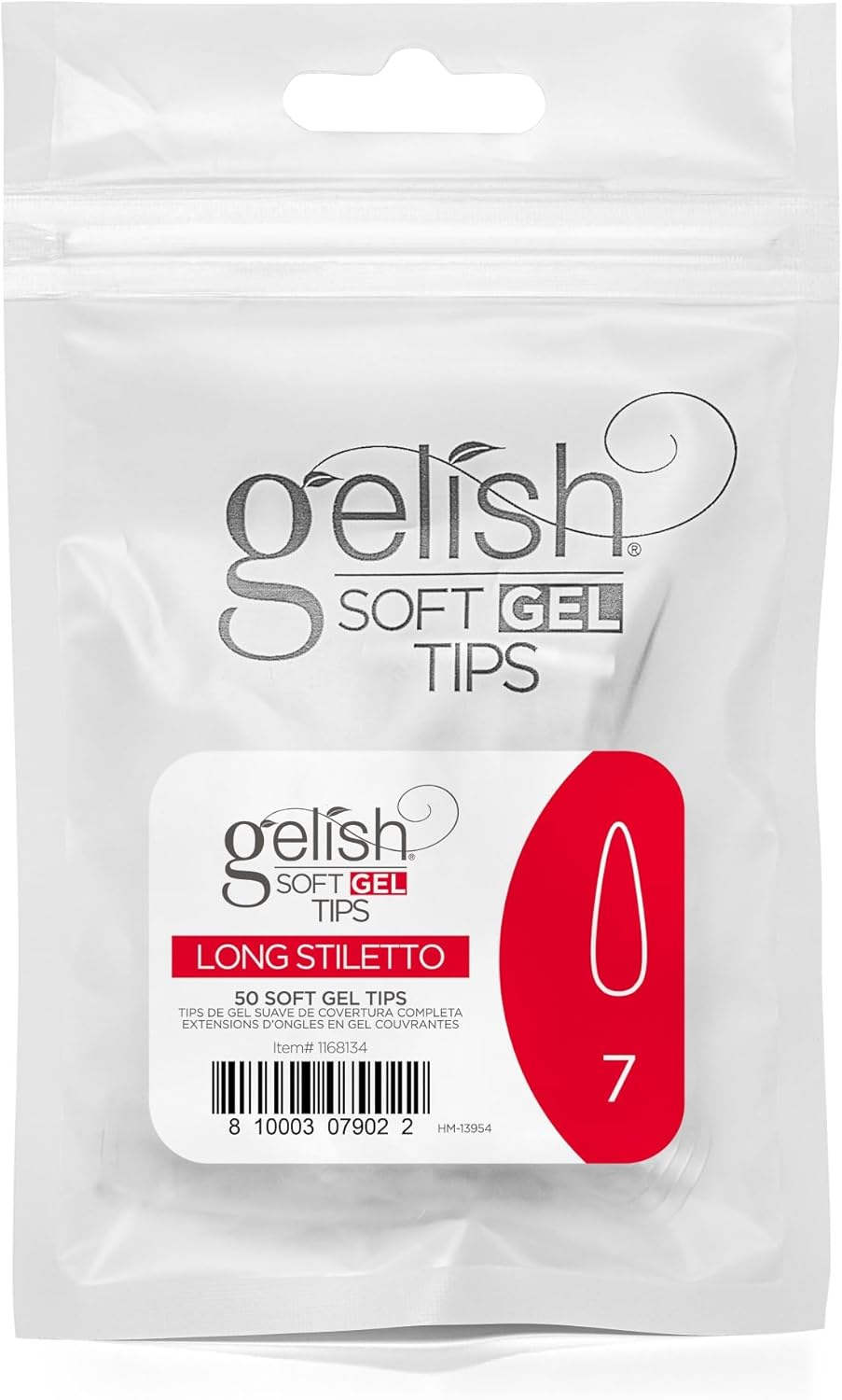 Gelish Long Stiletto 50 Pieces Soft Gel Tips Refill Pack, Size 7