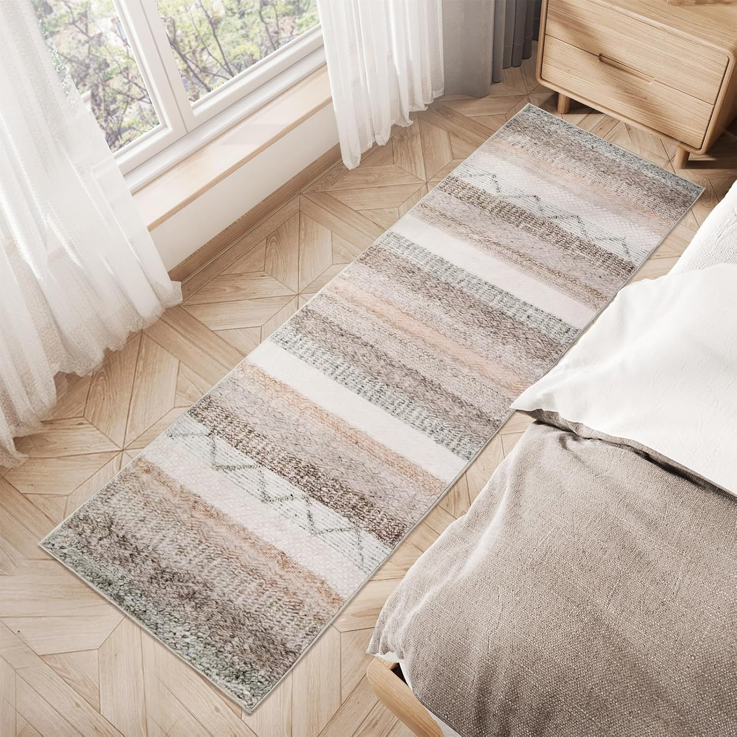 MARLOW Runner Rugs, 180X60Cm Anti-Slip Area Rugs,Low Pile Soft Entry Carpet Washable - Versatile for Hallway, Bedroom, Kitchen, Dining Room, Living Room, Study (Cream)