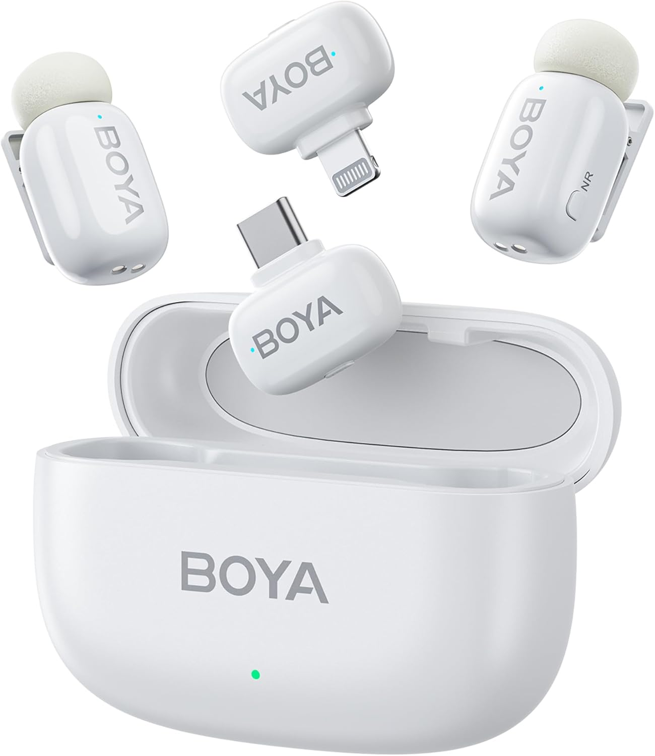 BOYA Boyamini-13 (White) 4 in 1 Microphone for Android/Iphone with Intelligent Noise Cancelling and Charging Case, Metal Clip on Microphone, Vlogging, Tiktok, Youtube Content Creator image number 1