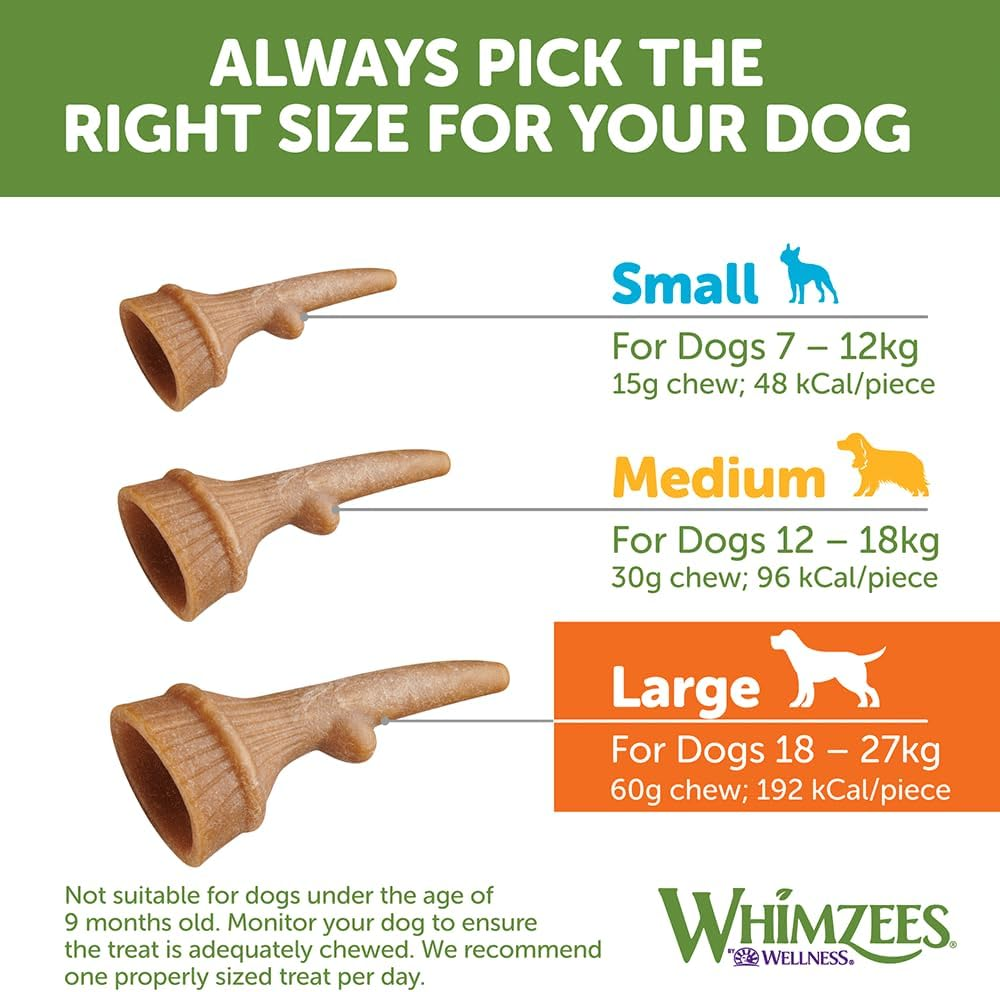 WHIMZEES Antler Dental Dog Treats, Bulk Box, Large (18-27Kg Dogs), Natural Daily Dental Chews (22 Count) image number 5