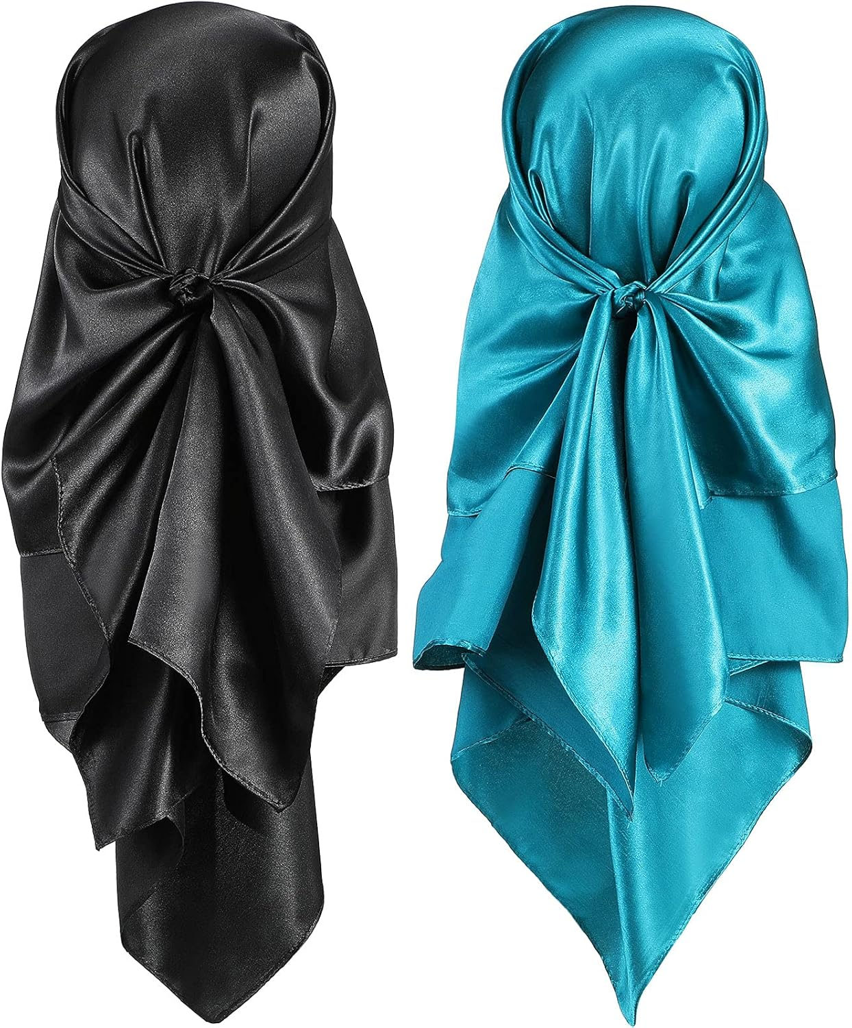 2 Pieces Silk Feeling Head Wrap Scarf Large Square Satin Sleep Headscarf, Nighttime Head Cap Provides Comfort