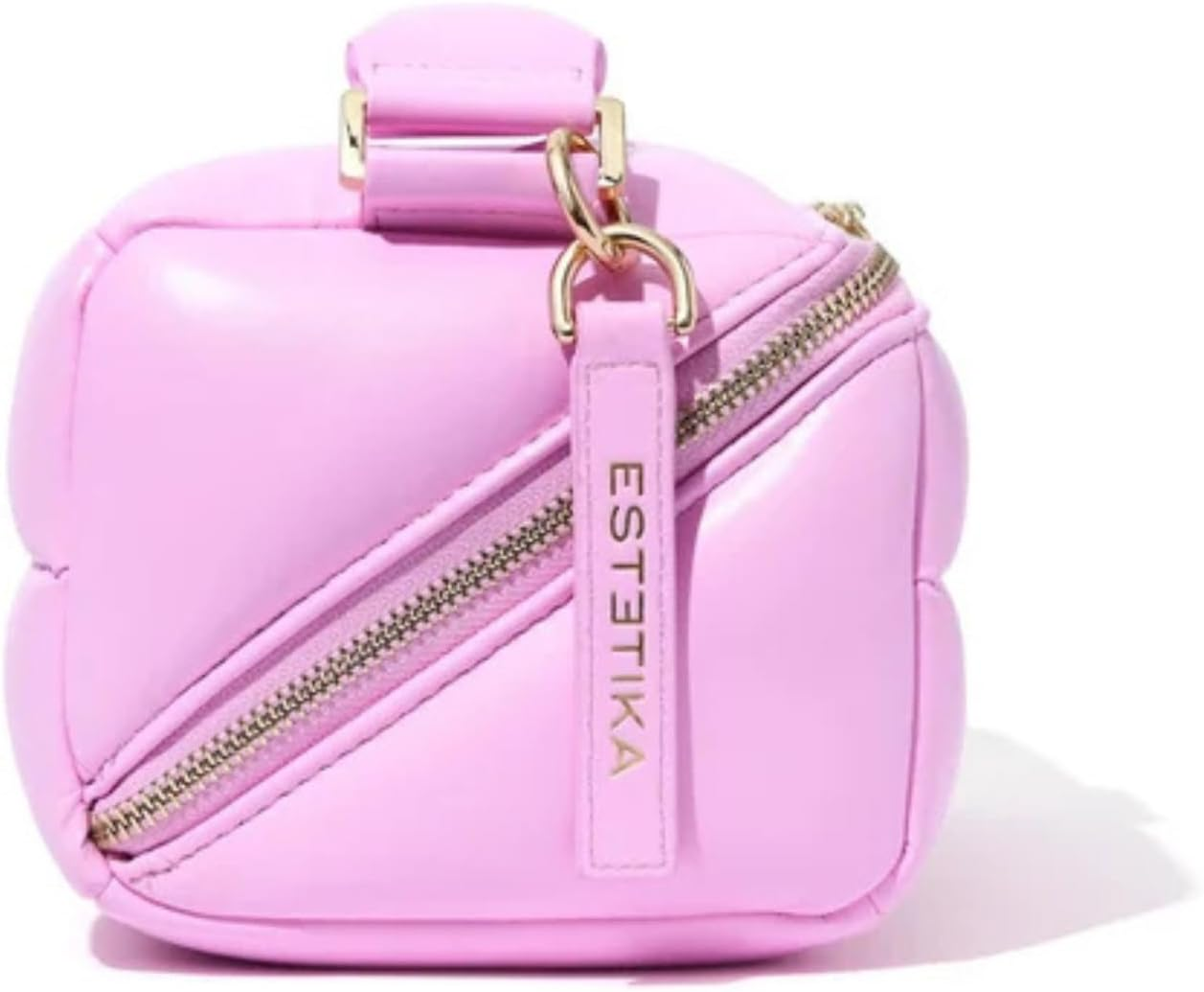 Estetika the Homee Pink Cube Makeup Bag | Award Winning Organizer for Women Large Capacity Travel Case Flat Base, Zip Pockets, Elastic Bands for Beauty Essentials Stylish Storage Pouch 12"L 6"H 5.2"W, image number 2