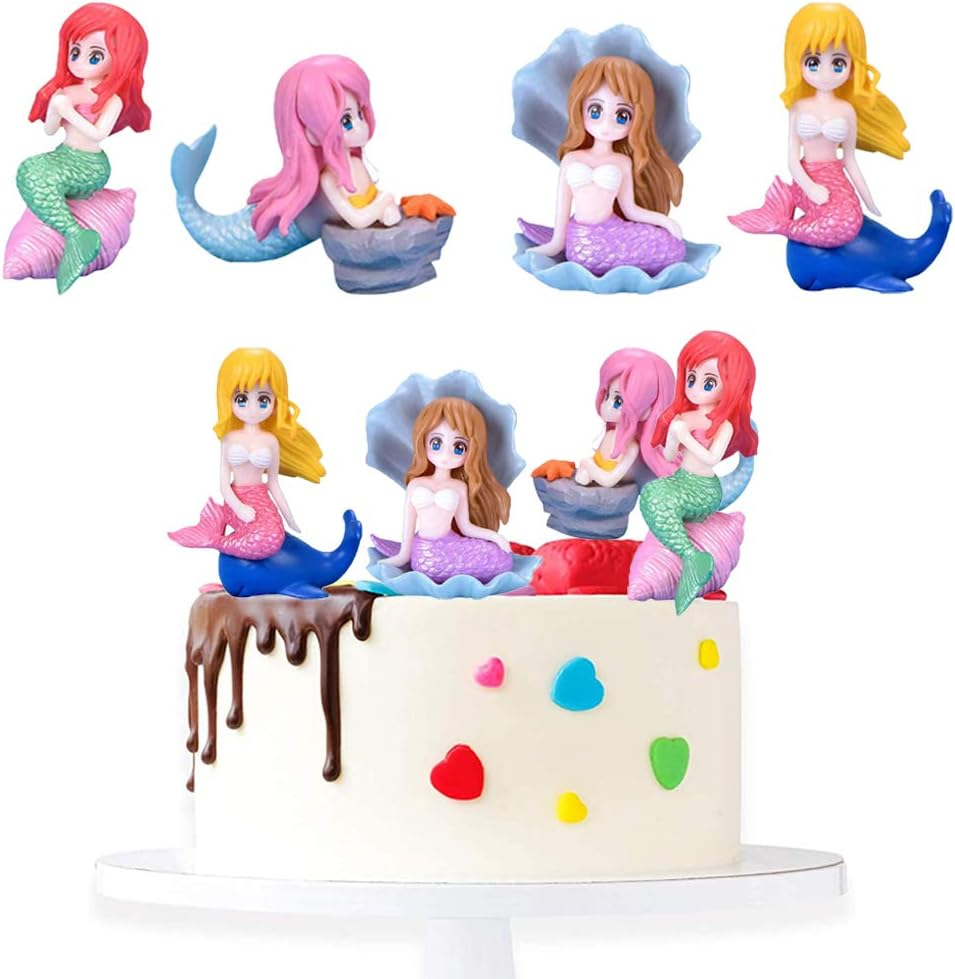 Cake Toppers Mermaid Cake Decoration Kids Cupcake Toppers Birthday Topper Mermaid Party Decorations Cake Ornaments for Girls Mermaid Shell 4 Pcs image number 1