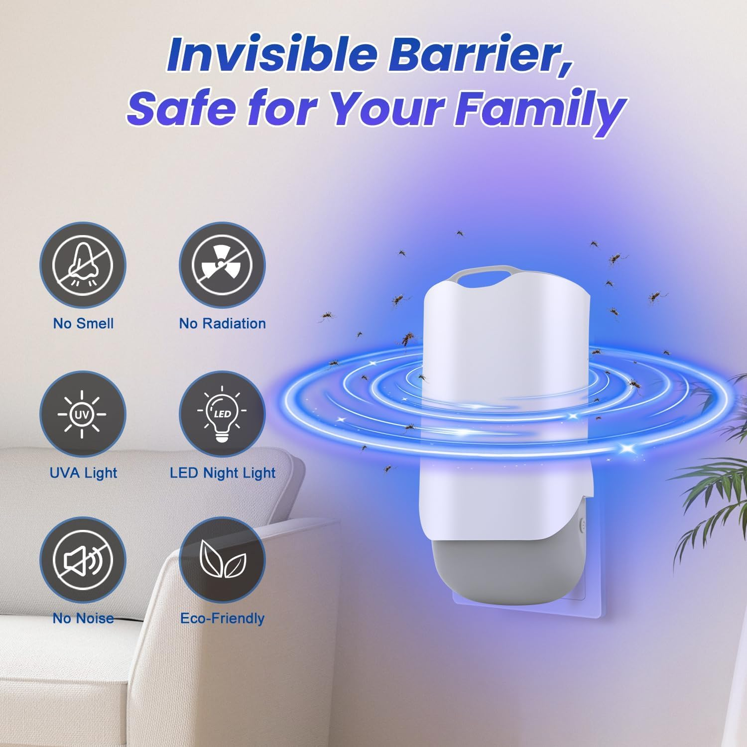 Necomi Flying Insect Trap, Upgraded Mosquito Killer for Indoors, Bug Zapper, with Night UV Light Captures Flies, Mosquito Killer for Flies, Fruit Flies, Moths, 2 Device+12Pcs Adhesive Cards（ AU 2PCS） - Grey-1Pcs image number 2