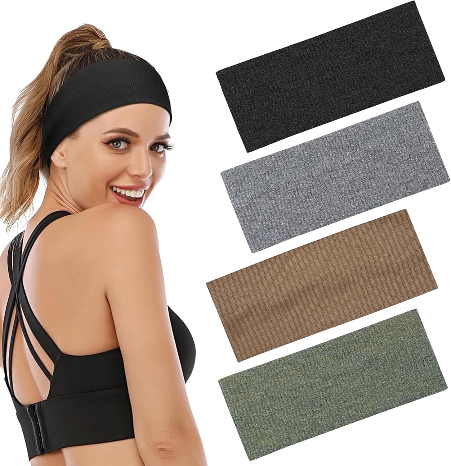 Women'S Sports Headband, Women'S Summer Sweat, Soft, Non-Slip Hairband, Cotton Headband for Cosmetics, Workout, Yoga, Running, Fitness, Gym, Pack of 4 image number 1