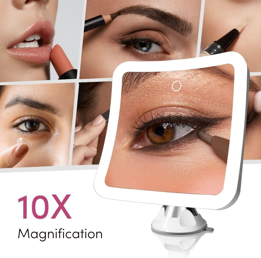 Fancii Rechargeable 10X Magnifying Mirror with 3 LED Light Settings, Dimmable Touch Light, Cordless, Locking Suction Mount, Lighted Mirror for Bathroom or Travel (Mira 2) image number 5