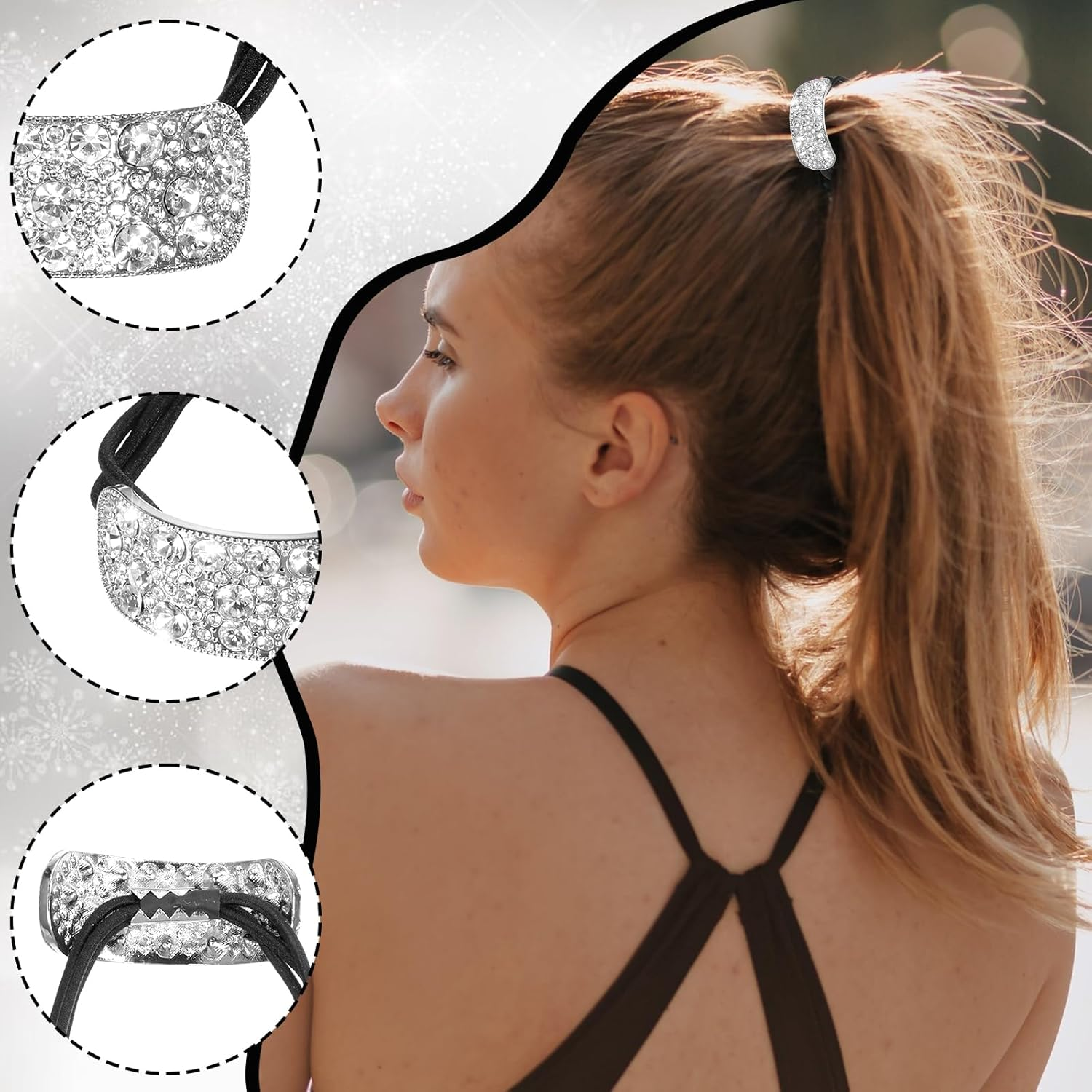 4Pcs Rhinestone Ponytail Holder, Silver Sparkly Crystal Hair Ties Elastic Scrunchies Decorative Hair Accessories for Women Girls image number 4