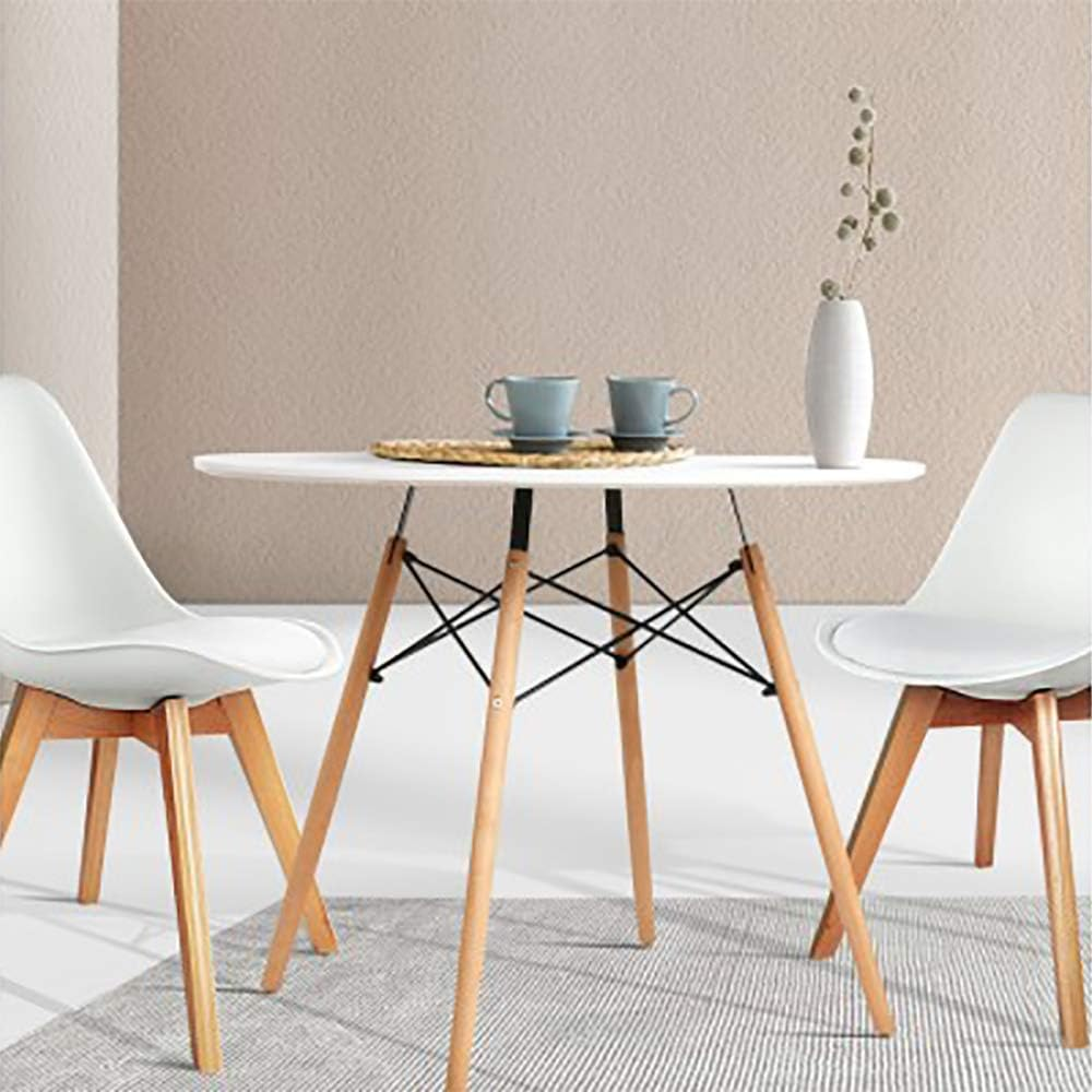 4-Seater round Replica Eames DSW Dining Table Kitchen Timber 90Cm (White)