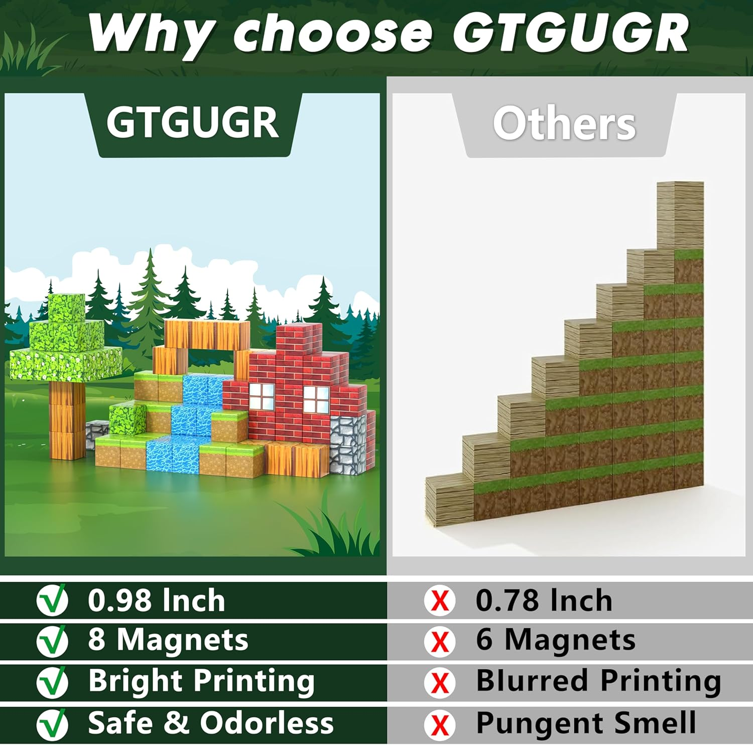 Magnetic Blocks,100Pcs Magnetic Tiles Forest Set for 3+ Year Old Boys & Girls,Build Mine Magworld Building Blocks,Magnetic Tiles 1" Building Blocks Toddler Toys STEM Sensory, Creative Kids Games Toys image number 1