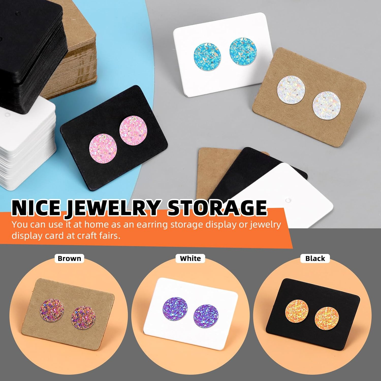 Tanstic 800Pcs Earring Cards with Earring Backs and Self-Sealing Bags Kit, Earring Display Cards Earring Holder for Selling Earring Jewelry Display(White/Black/Brown)-25 X 35Mm/1 X 1.37 Inch image number 3