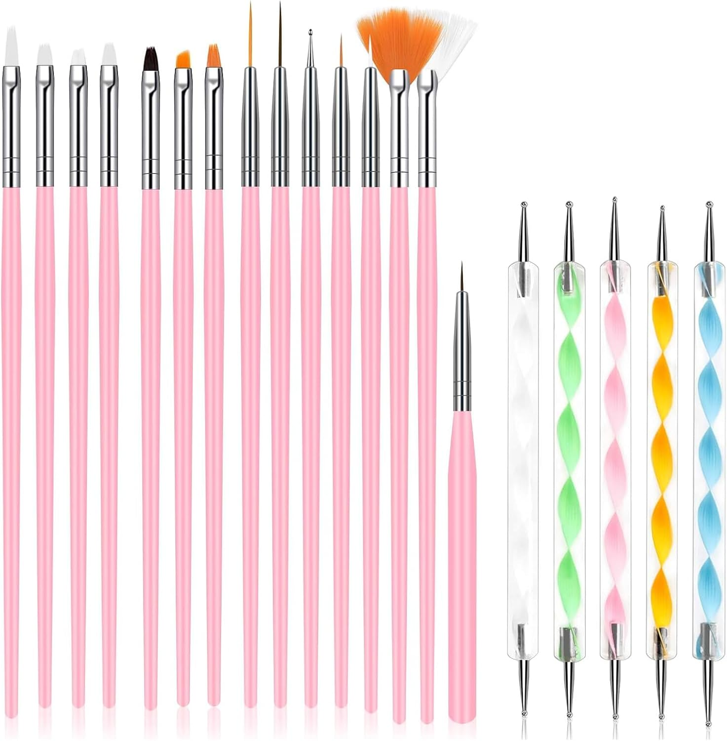 Whmeolyo 11Pcs Nail Art Brush Set, Dual Tipped Silicone Nail Tools, Nail Art Sculpture Pen, Crystal Handle Liner Brushes, Acrylic & Gel Nail Brush, Dotting Pens for Home and Professional Nail Salon