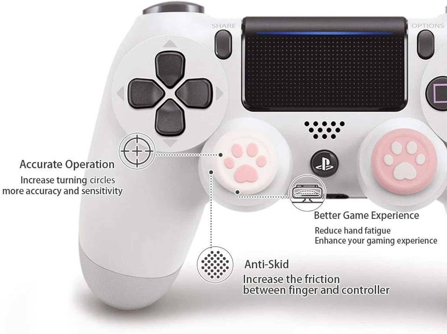 Geekshare Cat Paw PS4 Controller Thumb Grips, Thumbsticks Cover Set Compatible with Switch Pro Controller (Pink Blue)