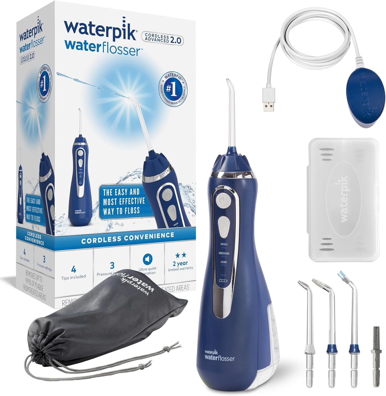 Waterpik Cordless Advanced Cordless Oral Irrigator, 4 X Attachments, Pressure Range Adjustable (3.1 to 5.2 Bar) via 3 Pressure Settings, Induction Charging System, Blue image number 4