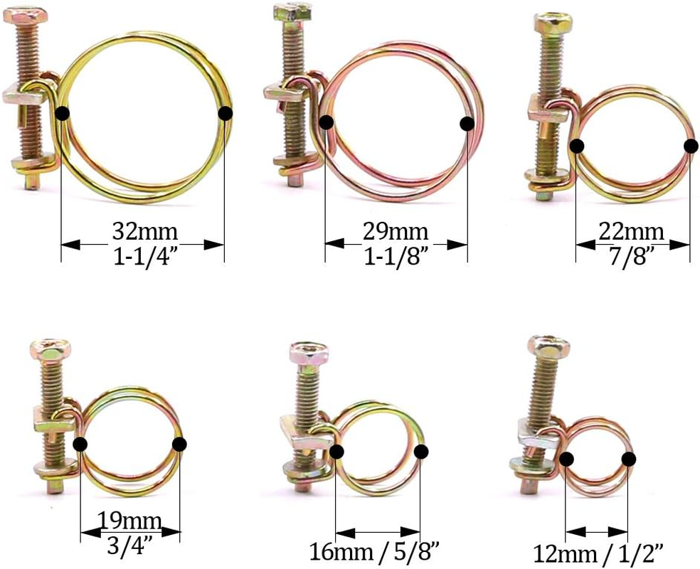 Hilitchi 42-Pcs 6-Size Adjustable Steel Wire Tube Hose Clamps Assortment Kit - Size Included 1/2'', 5/8'', 3/4'', 7/8'', 1-1/8'', 1-1/4''