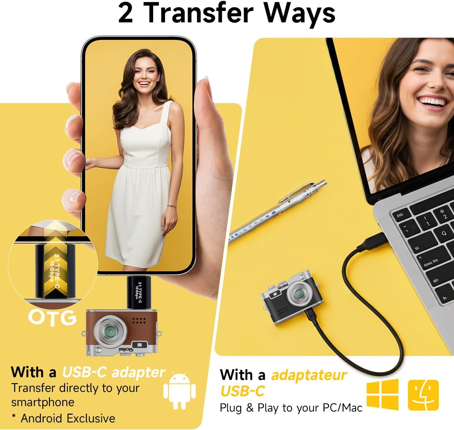 Rollei Mini Digital Camera Vintage Brown 1080P FHD Small Retro Digital Camera with 0.96 Inch Colour Screen 2MP Thumb Camera with Flash & Recording