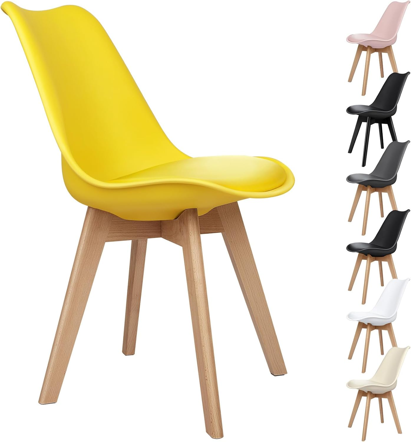 ALFORDSON PU Leather Dining Chair Set of 4 with Wood Legs, Kitchen Cafe Chair with Ergonomic Backrest & Anti-Slip Floor Protectors, Max 150Kg, Yellow - Grey image number 2