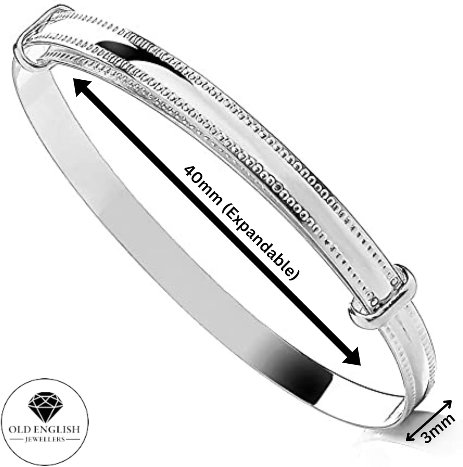 Old English Jewellers Sterling Silver Baby Bangle with Bevelled Edge, Expanding Bangle, 4.75" Inner Circumference, No Gemstone image number 1