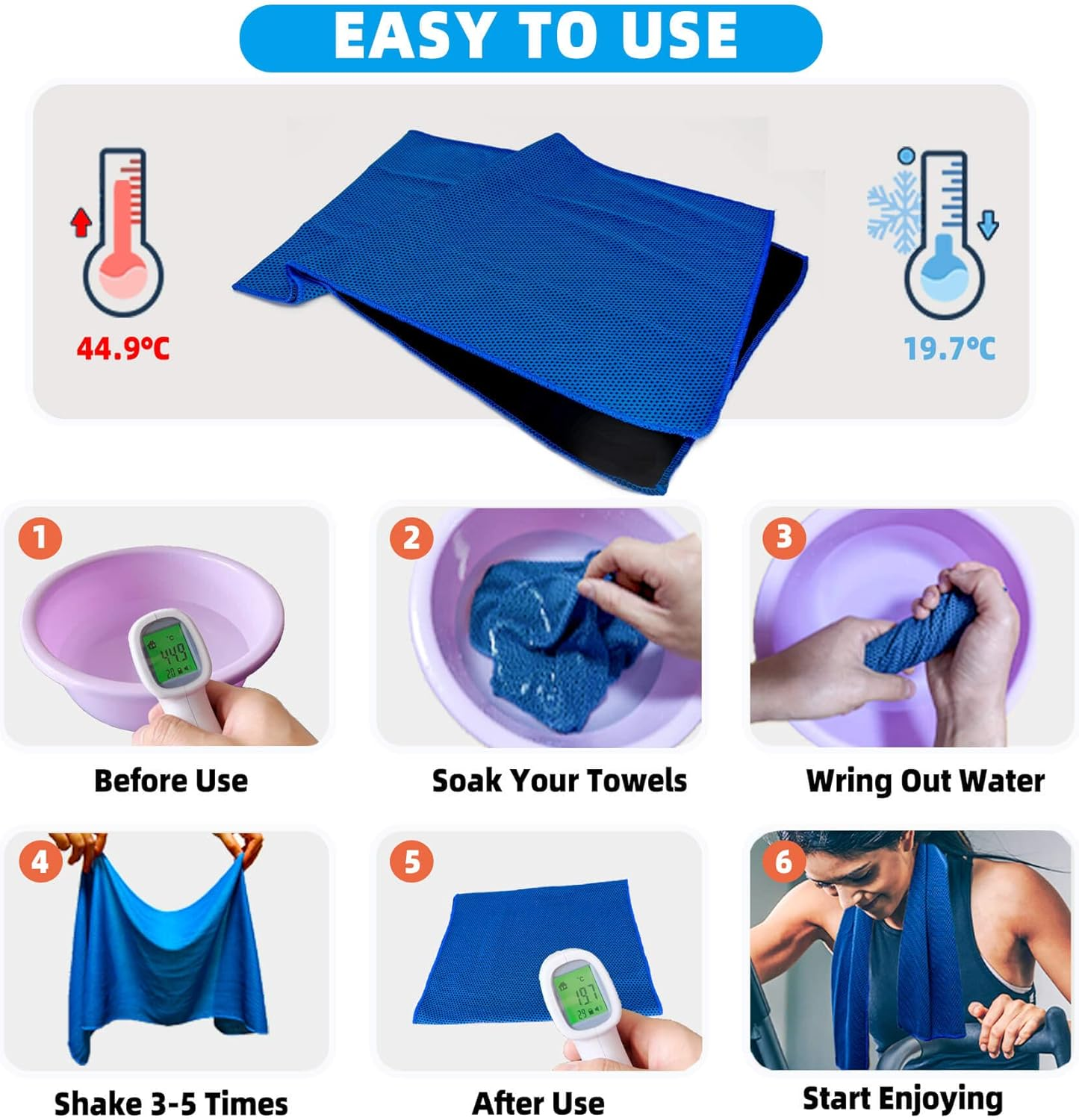 HHFCONE 10 Pack Cooling Towel Ice Towel Workout Towel, Soft Breathable Sweat Towel for Sports, Yoga, Gym, Golf, Camping, Running, Fitness, Workout & More Activities image number 4