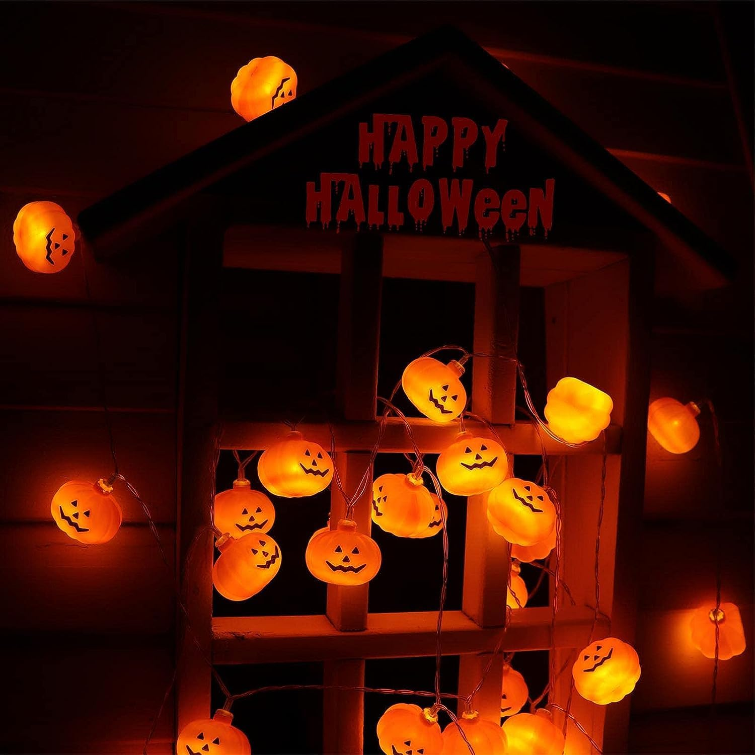 Halloween String Lights, 30 LED Pumpkin Lanterns Lights, Orange Pumpkin Lights with 2 Lighting Modes, LED Pumpkin Lights, Holiday Lights for Home Indoor Outdoor Halloween Decorations (4.5M) image number 5