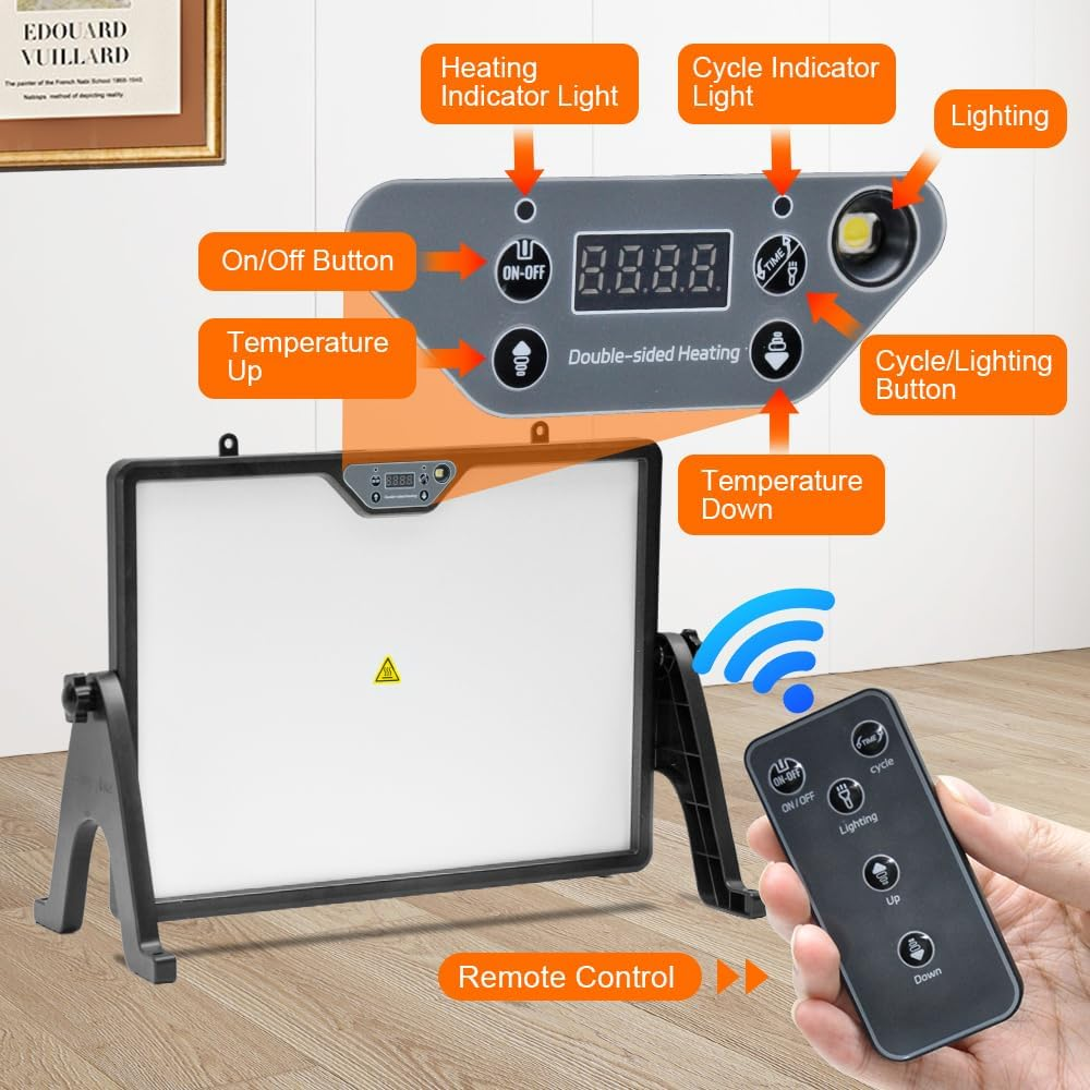 ALSTON Chick Warmer Pet Warmer 220V Dual-Sided Electric Remote Hangable Heating Plate Angle and Temperature Adjustable Chicken Brooder for Poultry Heating image number 4