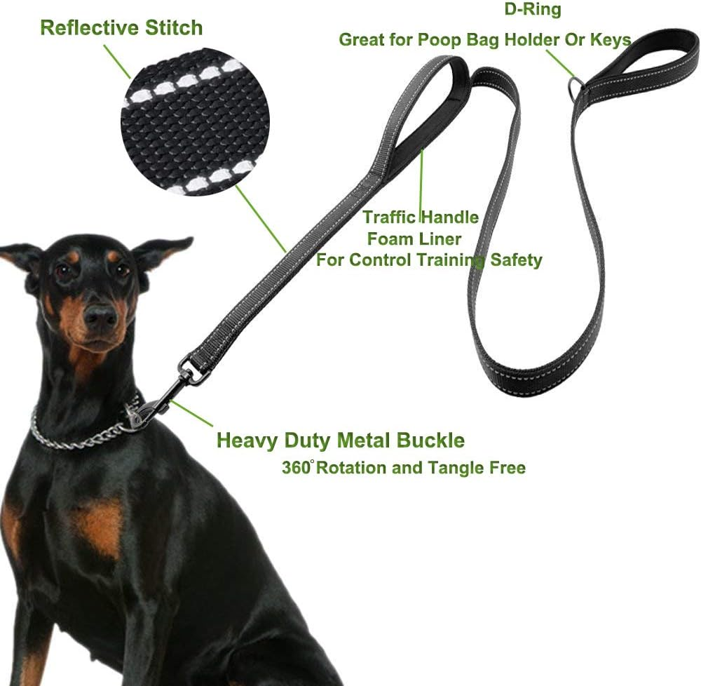 Dog Leash for Large Dogs, Traffic Padded 2 Handles for Extra Control, 6 FT Long with Reflective Stitch for Night Walking Black image number 5